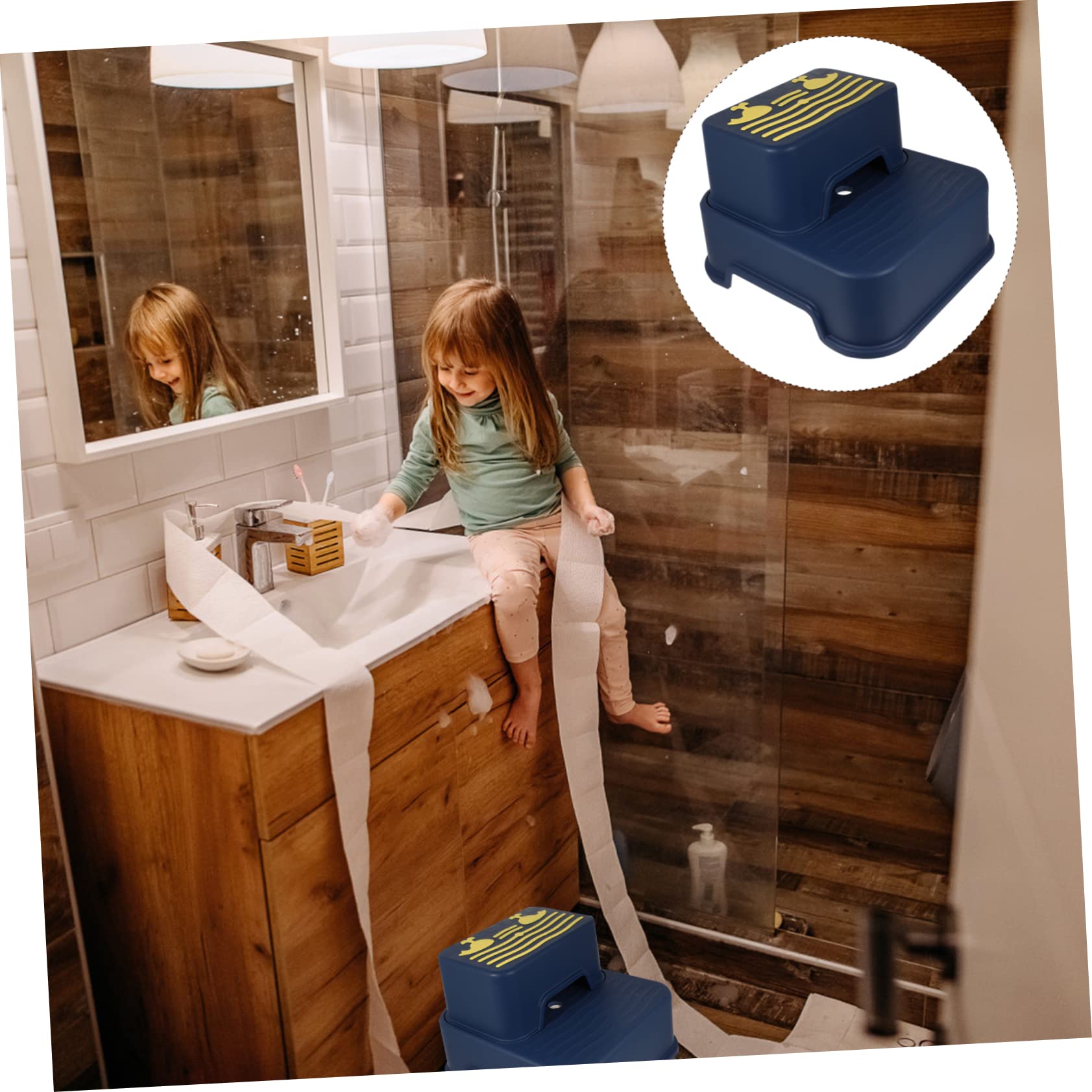 Sgabello per Bambini a Due Livelli Antiscivolo per Bagno e Lavabo | Pp e Tpe, Bordi Lisci e Resistenti, Blu, per Addestramento al Wc e Uso Quotidiano