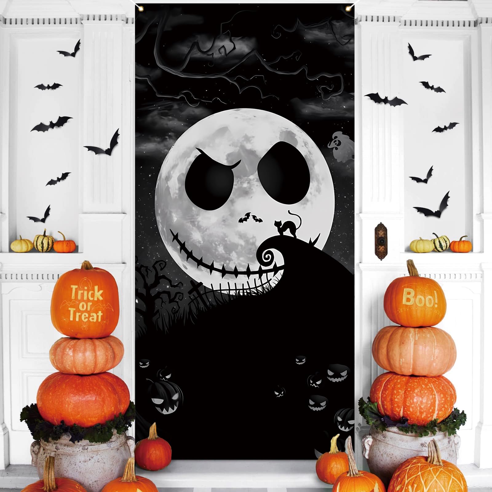 Halloween Door Cover, Halloween Front Porch Sign Banner, Christmas Xmas Holiday Decorations and Supplies for Home