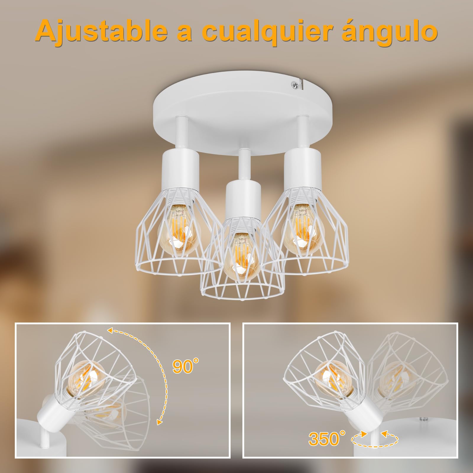 Lampara Foco Techo LED 3 Focos E14 - Focos Para el Techo Salón Redondo Blanco - Foco de Techo LED Cocina Moderno Orientable Dormitorio Lámpara de Techo - Sin Bombilla