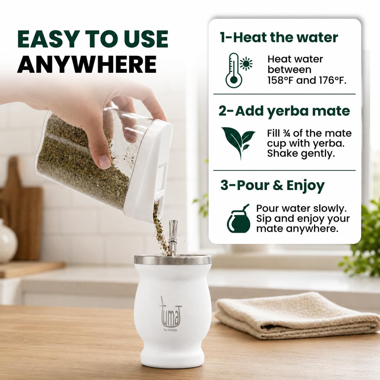 Yerba Mate Komplett-Set – inklusive matter Tasse, Strohhalm (Strahler), 750 ml Thermosflasche, Beutel und zwei Geschenken (Yerbero Behälter und Auto-Tauchwärmer) – Yerba Mattes Edelstahl-Set