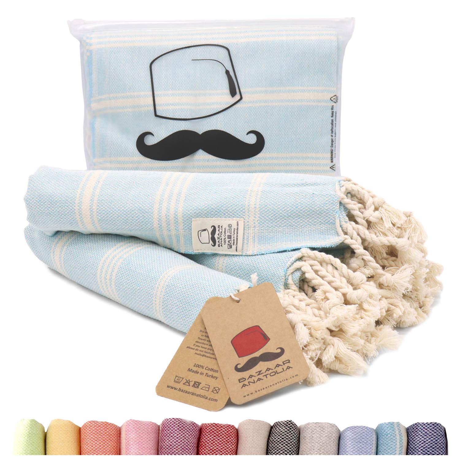 Bazaar AnatoliaTurkish Hand Towel Set of 4 Peshtemal Towel 100% Cotton 45x20 Light Weight Thin Quick Dry Hand Hair Gym Face Bath Tea Kitchen Dishcloth Set Decorative Bathroom Towel (Turquoise)