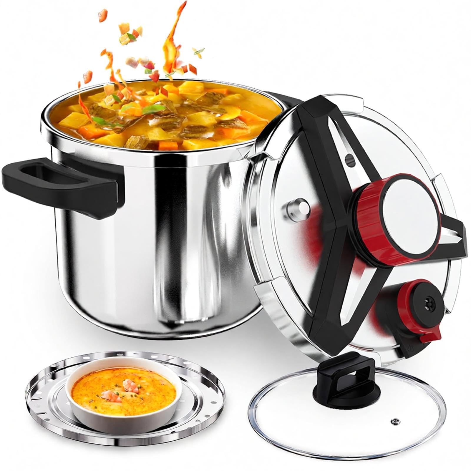 3-In-1 304 Stainless Steel Pressure Cooker 13 Quart: [Save 70% Time], New