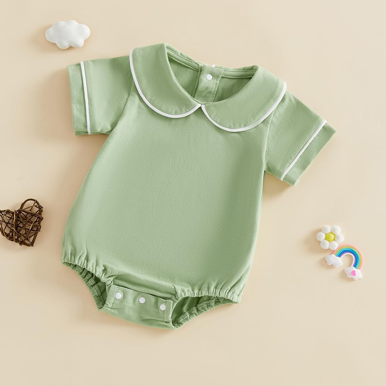 Lamuusaa Newborn Baby Girl Boy Clothes Summer Short Sleeve Doll Collar Romper One Piece Bodysuit Shirts 0 3 6 12 18 Months - Image 6