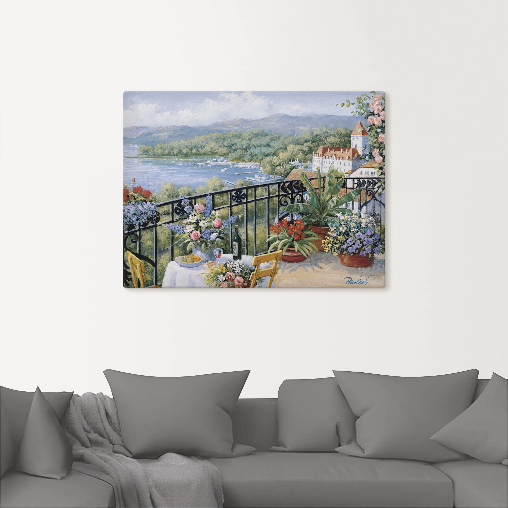 ARTLAND Wanddeko Leinwand Bilder Wandbild 80 x 60 cm Landschaften Garten Malerei Grün Unvergessliche Aussicht B0TL