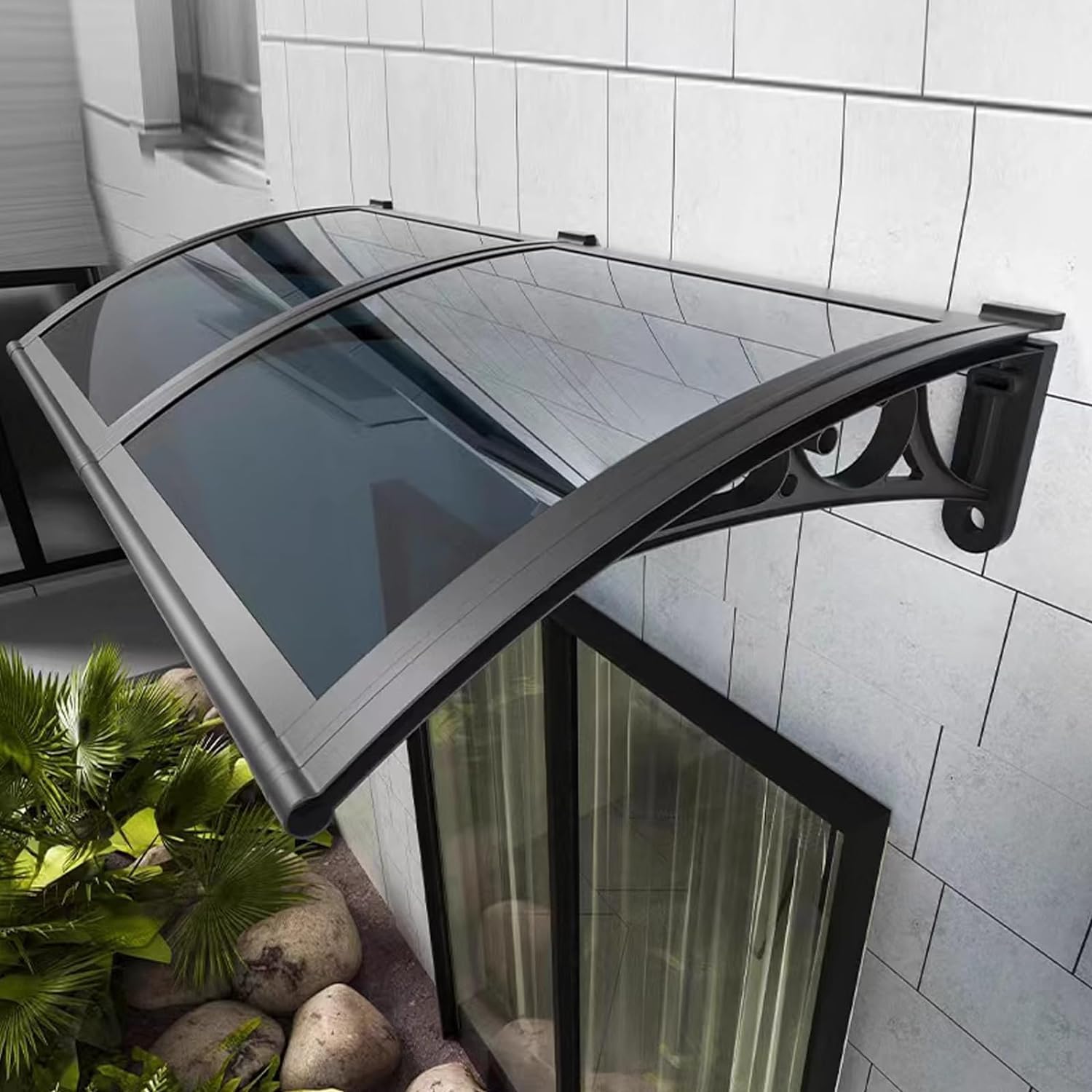 GJMSSMY Modern Grey Polycarbonate Front Door Canopy Awning Patio Porch Sun Shelter Outdoor Window Rain Snow Protection Garden Awning (100x150cm/39 x59)