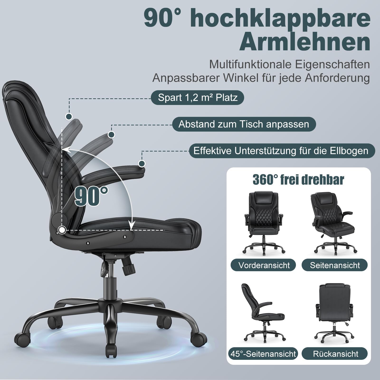 AnyGod Sedia Ergonomica da Ufficio, Poltrona Direttore Regolabile in Altezza in Pelle Sintetica, Sedia da Scrivania con Braccioli Ribaltabili,Portata 136 kg, per Lavoro da Casa e Gaming, Nera