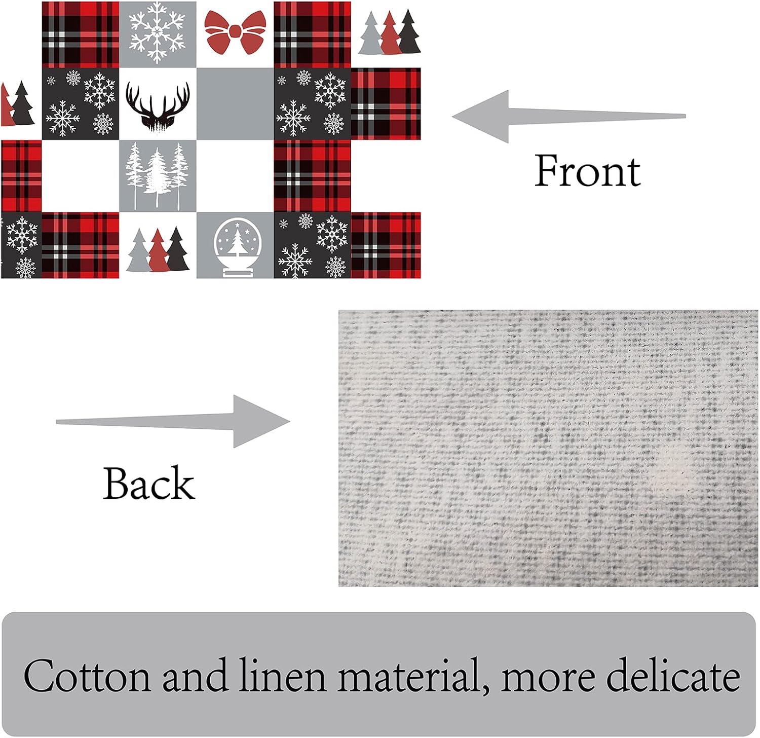 CREATCABIN Christmas Table Runner Red Black Cotton Check Plaid Washable Cotton and Linen Dresser Decor for Xmas New Year Family Dinner Party Wedding Table Runners Decoration 70.8 x 11.8inch
