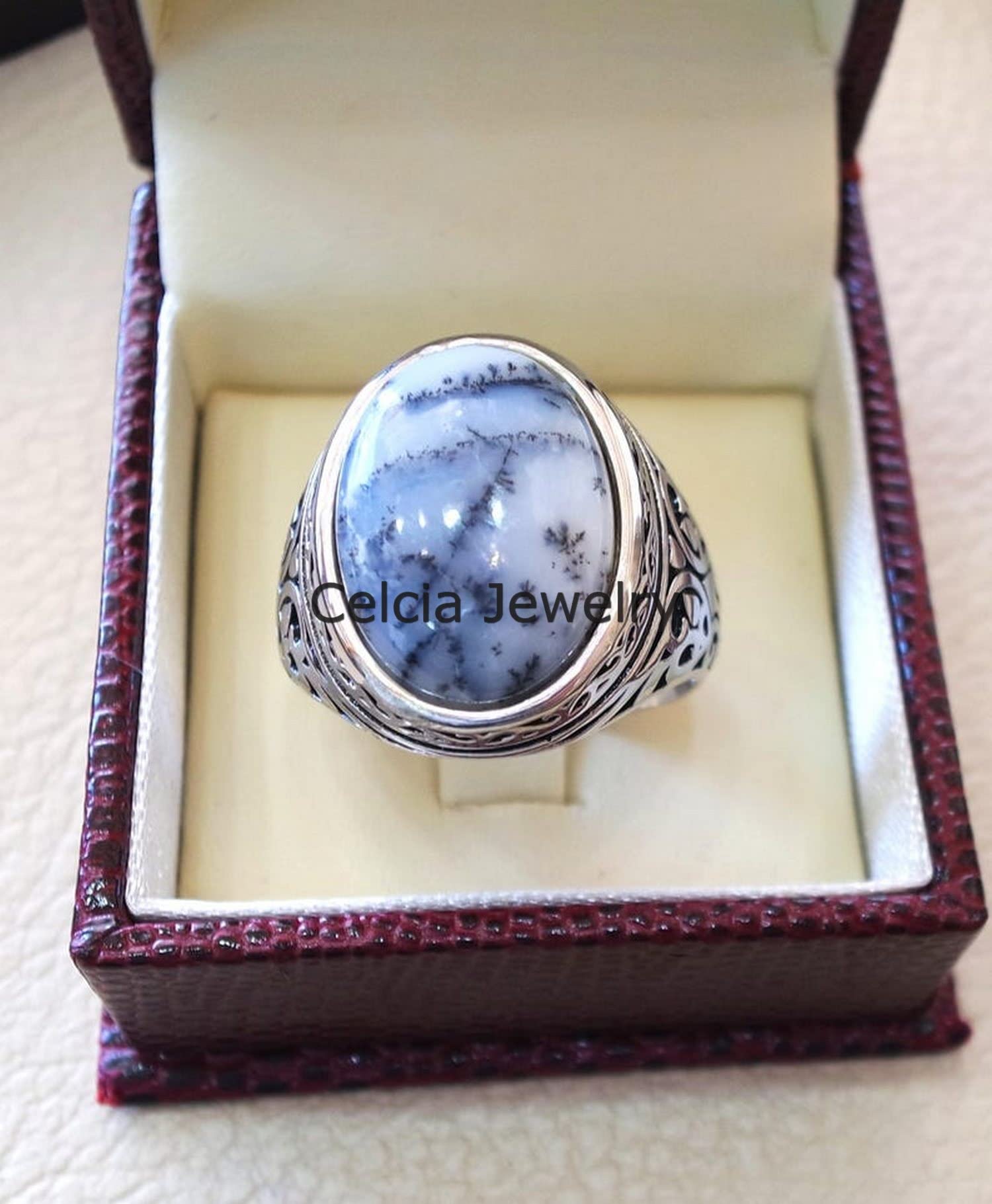 Anello ovale cabochon pietra preziosa viola agata ametista, anello di dichiarazione, anello sigillo, regali per la festa del papà, anello d'argento ossidato, regali di pietra di nascita di febbraio