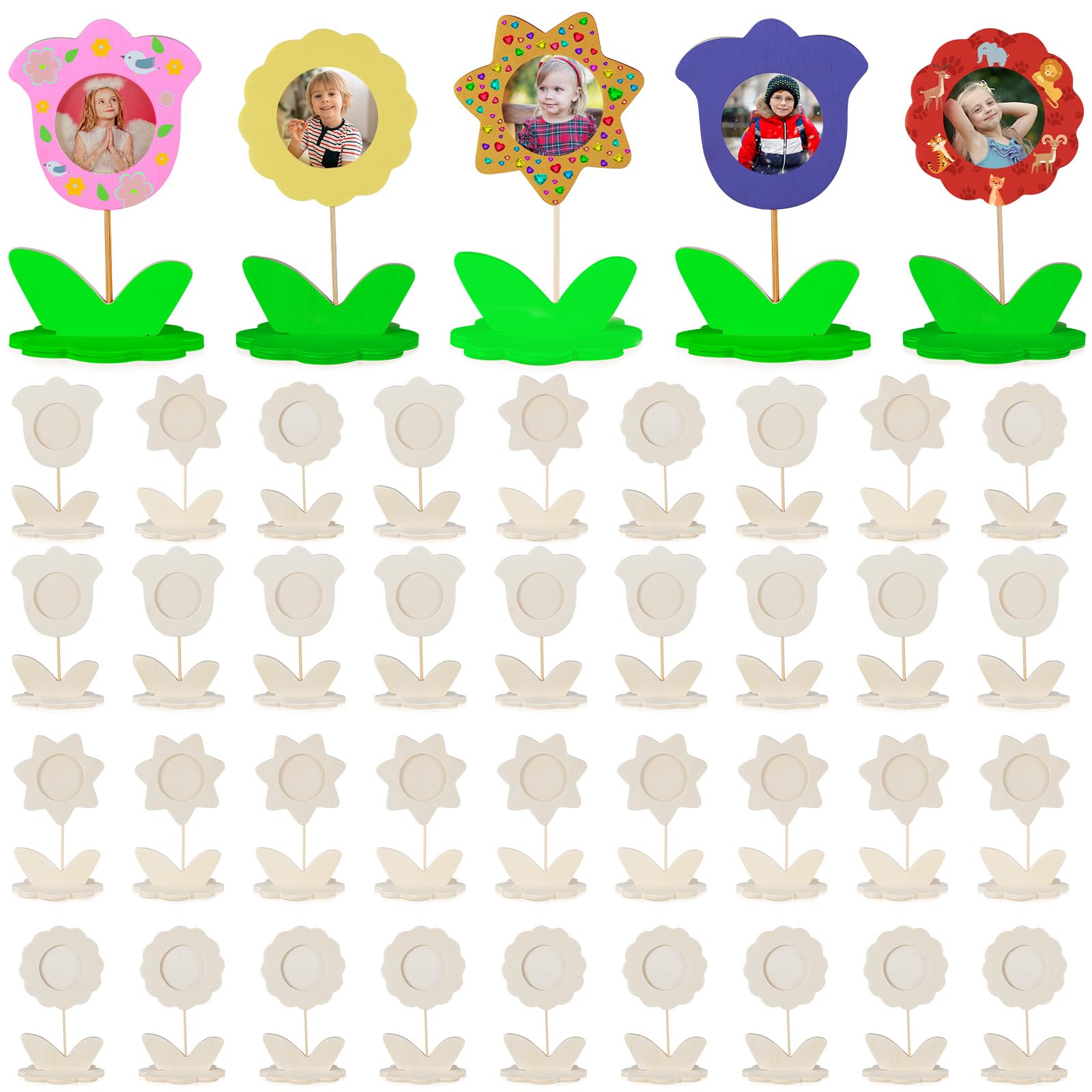 Juexica DIY Wood Flower Shape Picture Frames Unfinished Solid Wood Picture Frames Painting Crafts Wooden Photo Frame for Kids Birthday Gift Arts Activities Decorative DIY Projects(12 Pcs)