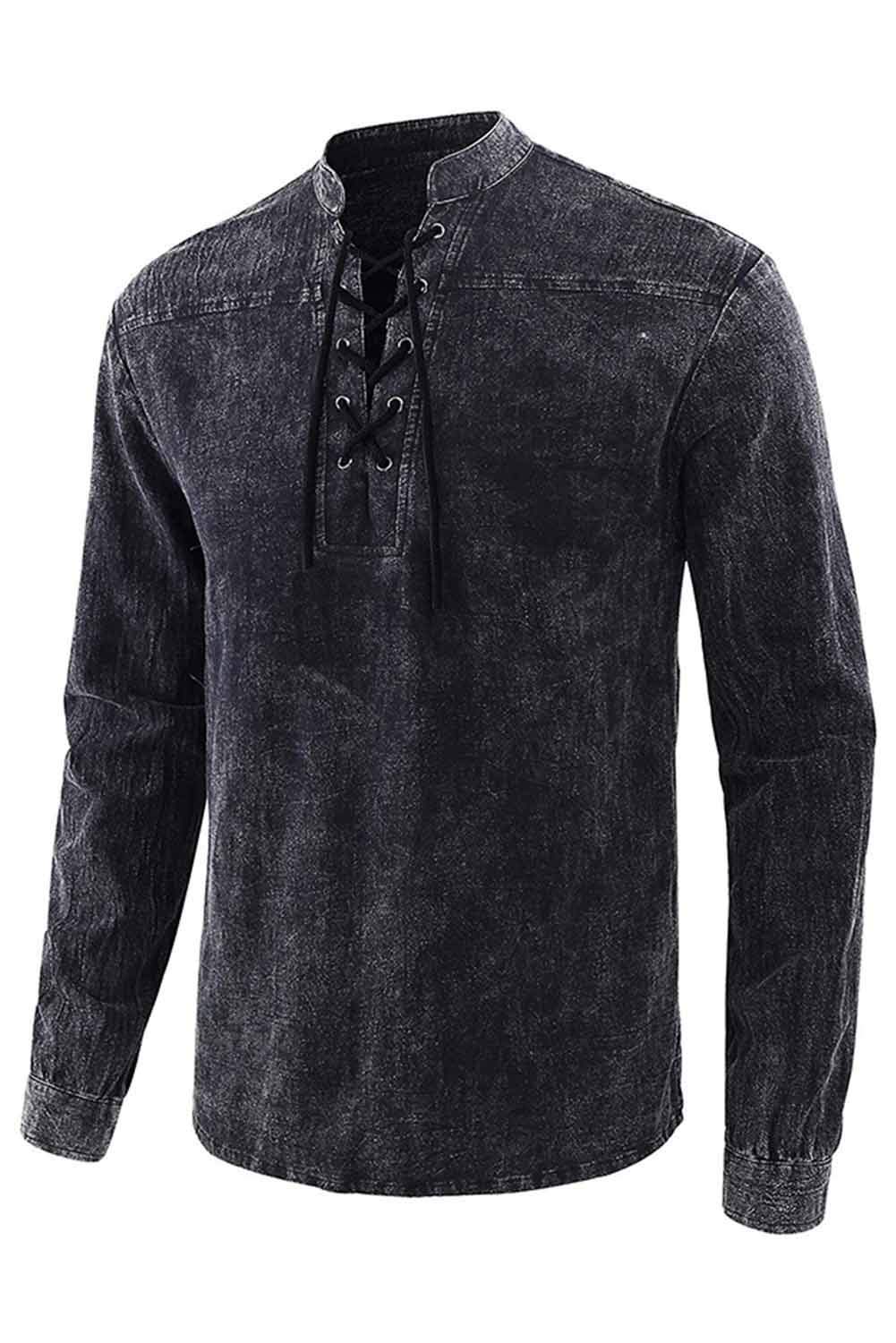 Haydory Medieval Shirt Men Tie-dye V-Neck Pirate Shirt Viking LARP Costume Victorian Knight Top Scottish Jacobite Ghillie Kilt Shirt