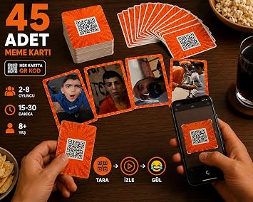 Mini Memes Düello Brutal – 45 Adet Meme Kartı | QR Kod Destekli Eğlence Oyunu | 2-8 Oyuncu | Memes bilmece