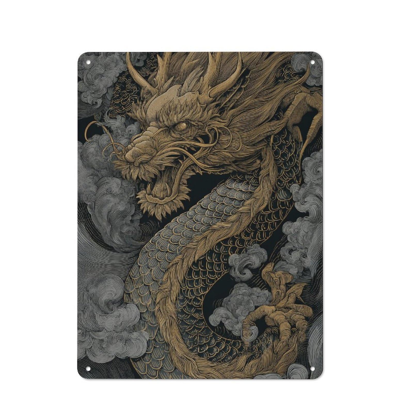 Junmoney Golden Dragon Majesty Retro Metal Wall Sign 40X30cm With For Home Bar Wall, A Housewarming Gift For Hosts Who Enjoy Retro Interiors