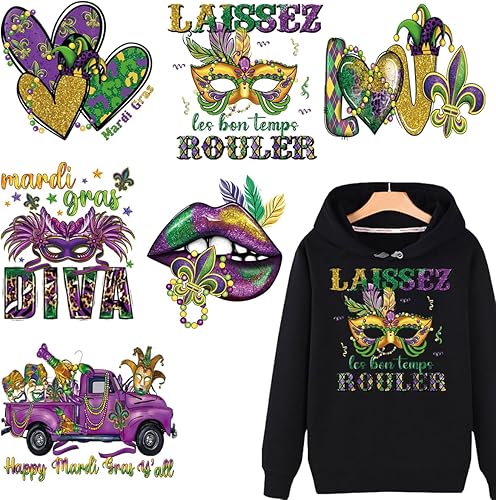 Miniatura 1 de Parches de transferencia termoadhesivos para el día de San Valentín, Mardi Gras, máscara de mascarada, patrón de labios de payaso, calcomanías para