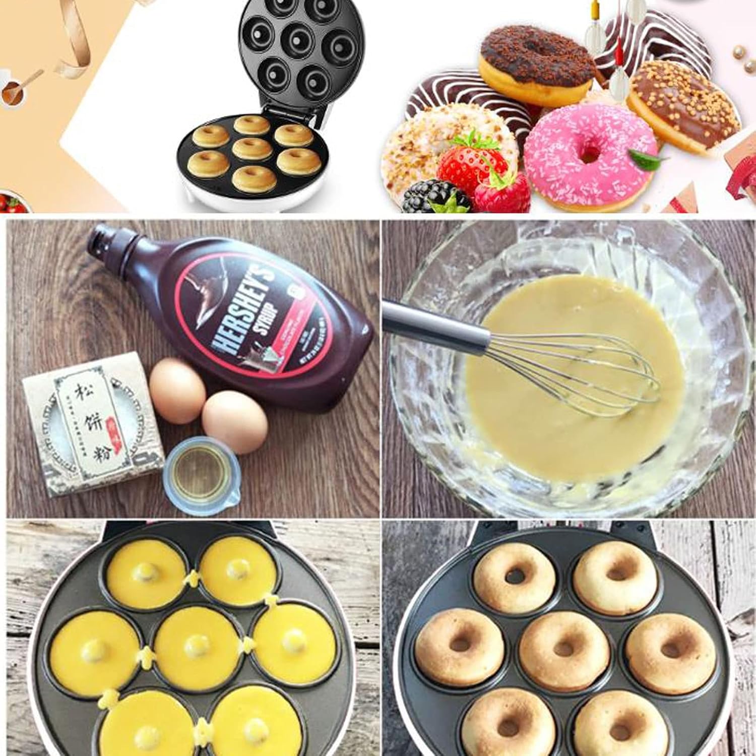 Mini Donut Maker, Electric Doughnuts machine Non-Stick Surface Makes 7 Small Doughnuts, Breakfast maker for Dessert Pancakes or Snack, Unique Gift or Baking Cooking (Color : Sky Blue) (Black)