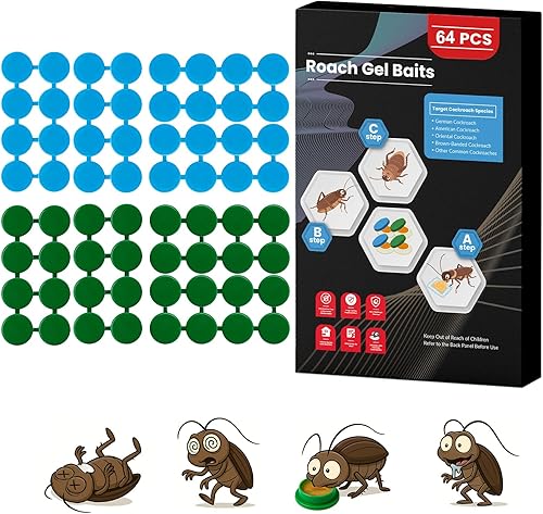 Paquete de 64 estaciones de cebo de gel para cucarachas en interiores, potente mata cucarachas en interiores para infestación de cucarachas, cebo de