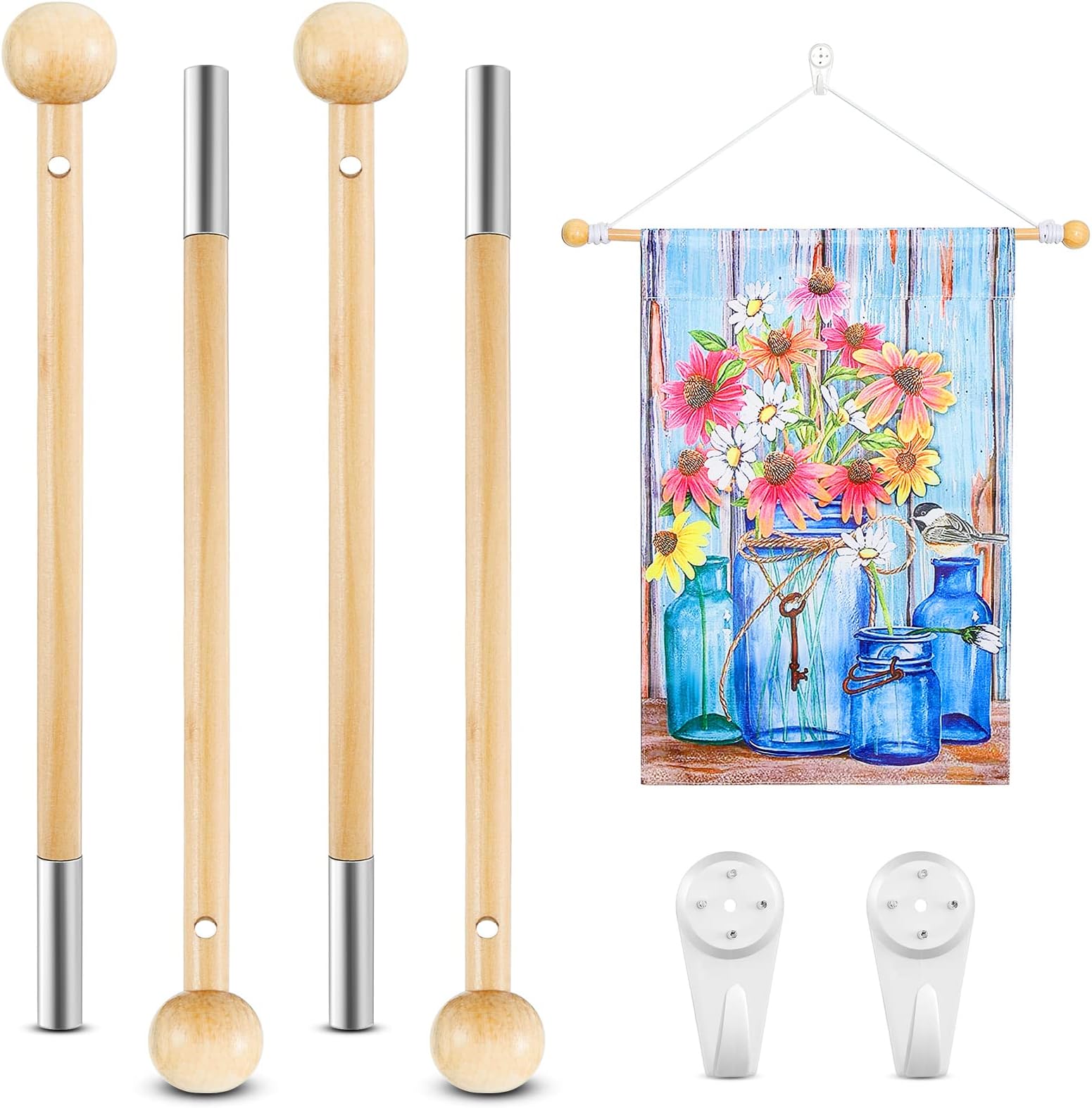 Anley 35 Wooden Banner Pole Horizontal Flag Hanger for House Sports Flags