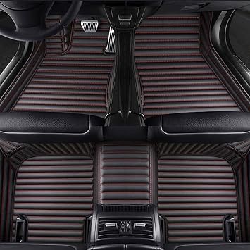 Car Floor Mats Leather for SEAT Leon FR 2013-2020, Custom Liners Carpets Protection, Luxury Automotive Waterproof Front Rear Row Foot Pads Accessories, B/Black red