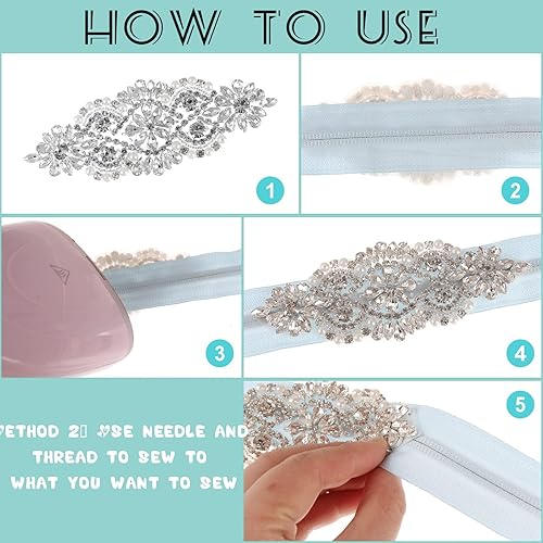 Miniatura 8 de 8 piezas de apliques de diamantes de imitación de cristal plateados para planchar con apliques de fijación en caliente para vestido de novia vestido