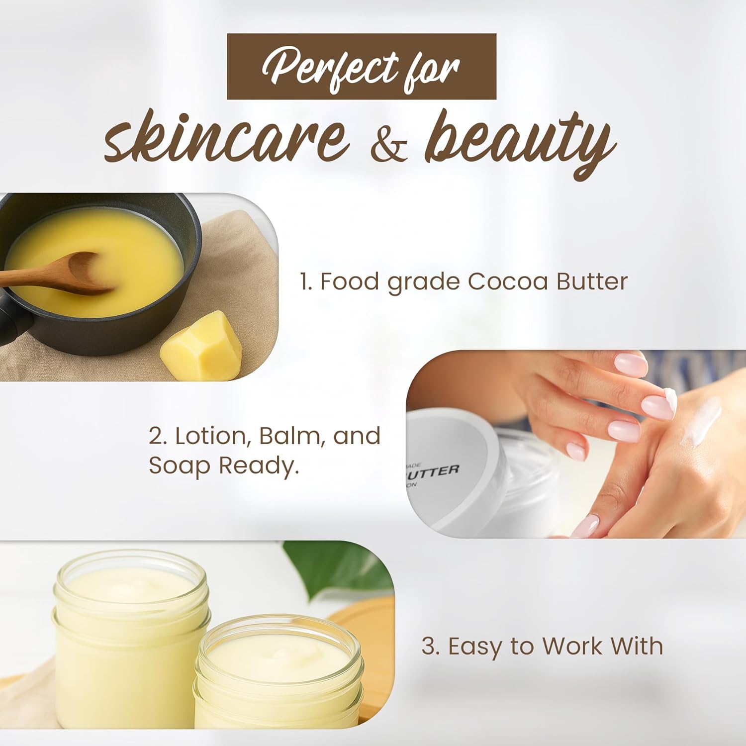 2 Lb Cocoa Butter: Pure, Raw, Unprocessed. Incredible Quality and Scent. Use for Lotion, Cream, Lip Balm, Oil, Stick, or Body Butter. NON-GMO By SaaQin®