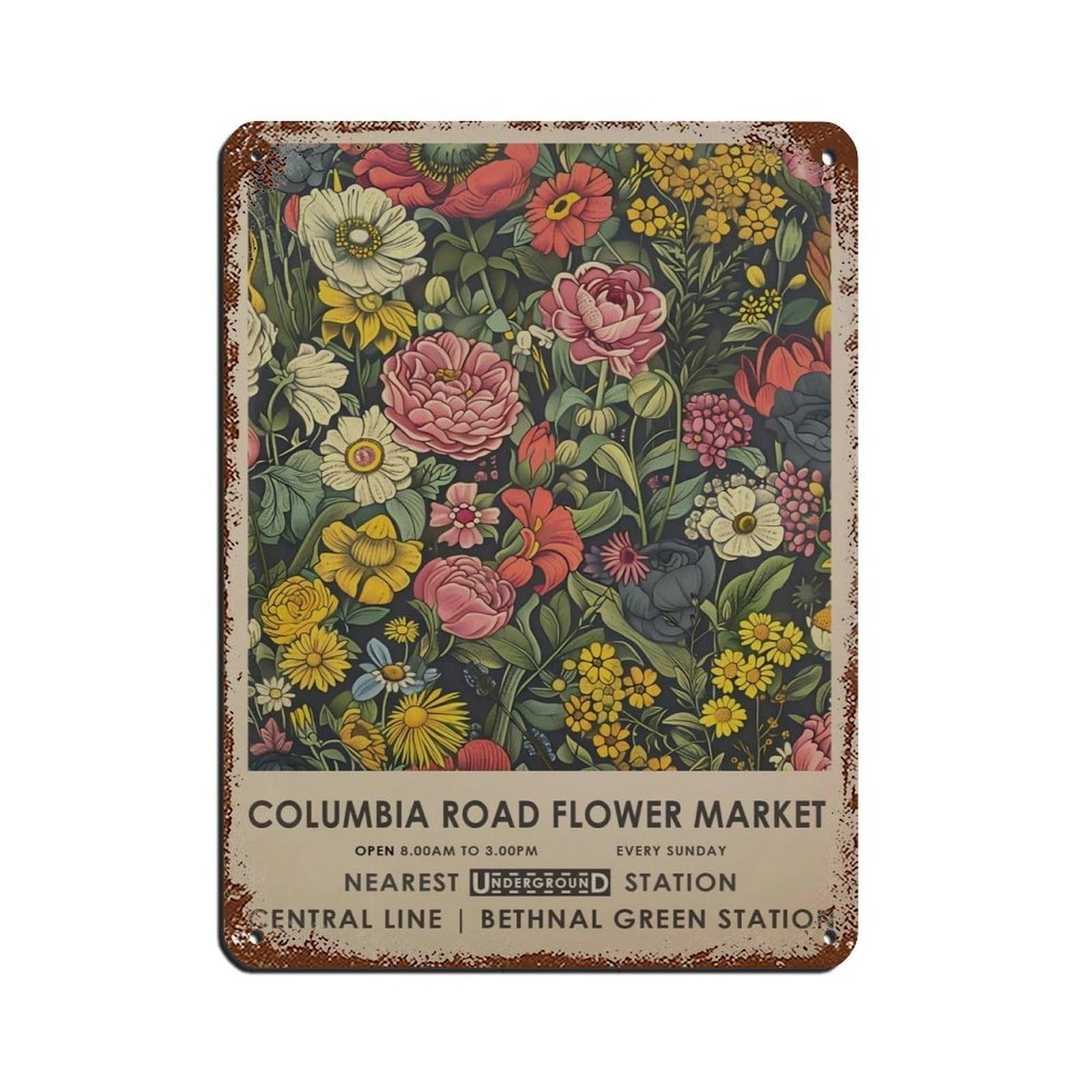 Columbia Road Flower Market, Vintage Meadow Flower (3) Tin Sign Vintage Metal Pub Club Cafe Bar Home Wall Art Decoration Poster Retro 12x16inch(30x40cm)