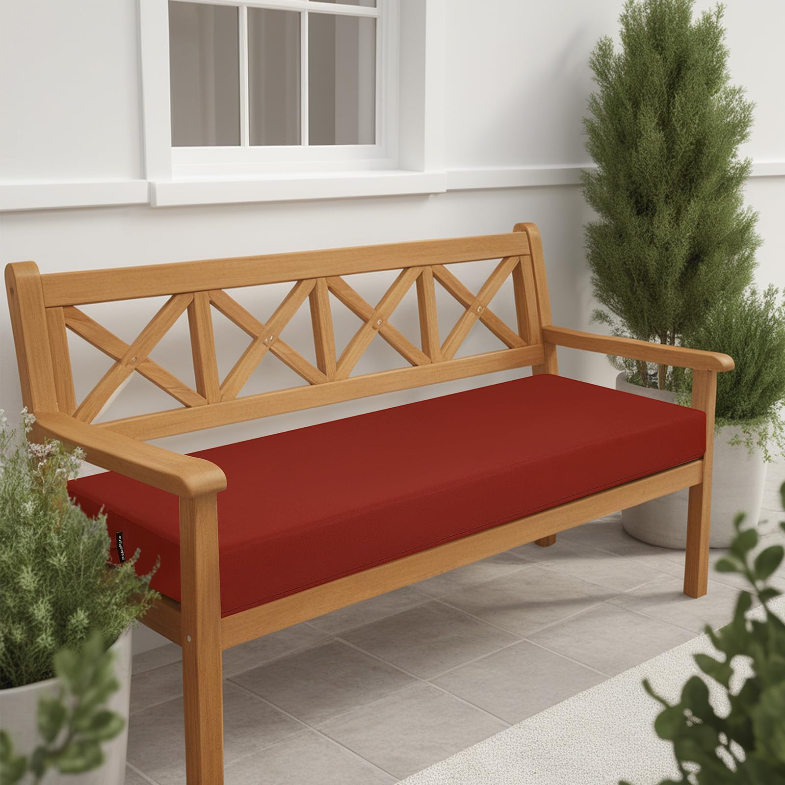 Cuscino per panca per esterni, comodo cuscino per panca, impermeabile, con nastri, imbottitura ispessita, per mobili da giardino, 100 x 40 cm, rosso