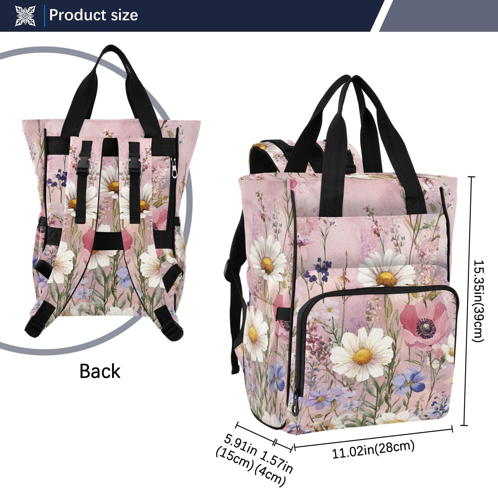 Zaino da viaggio per neonata/ragazzo, con fiori autunnali, stile
