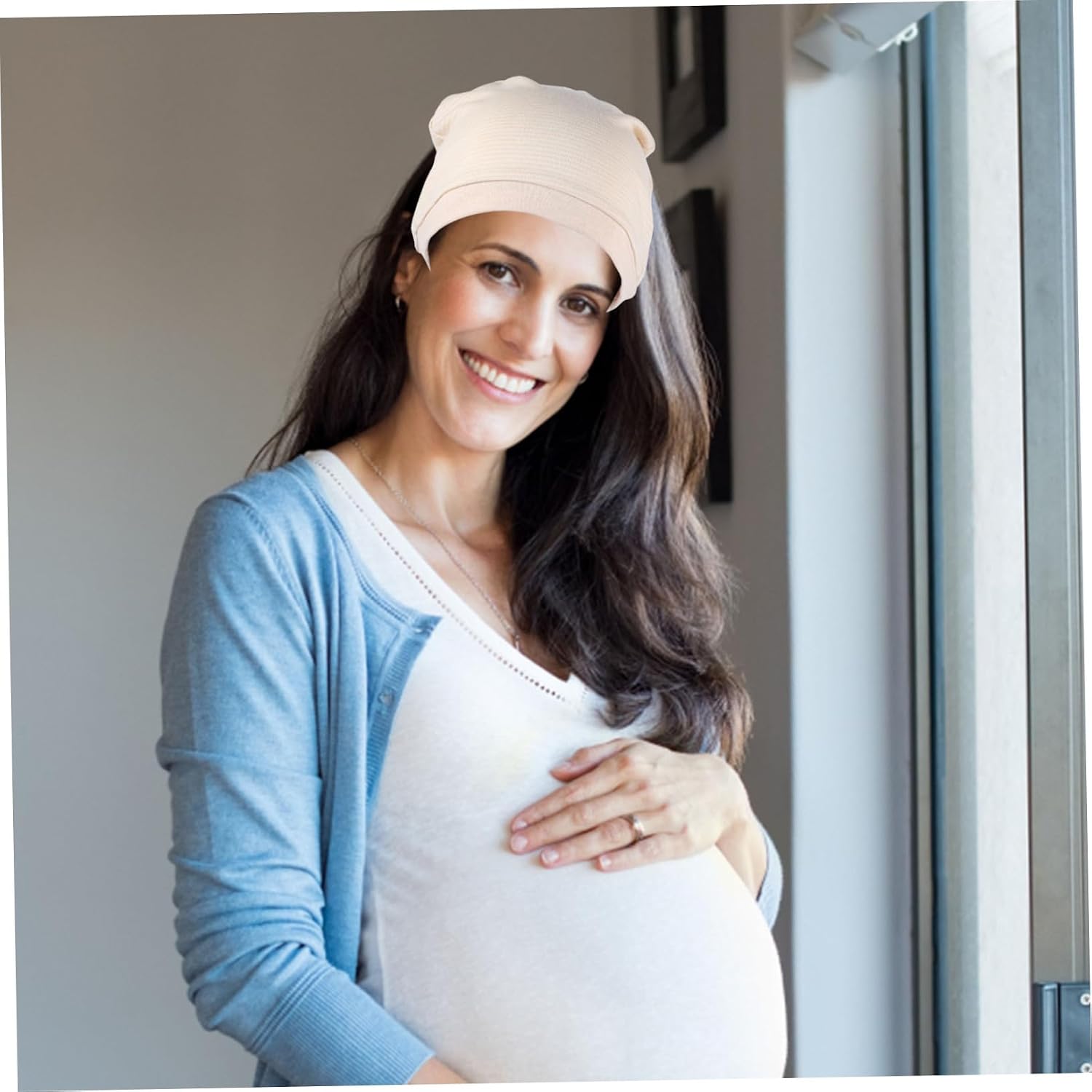 CALLARON 2pcs Windproof Maternity Hat Women Cotton Sleep Cap for Postpartum Cold Days Beige