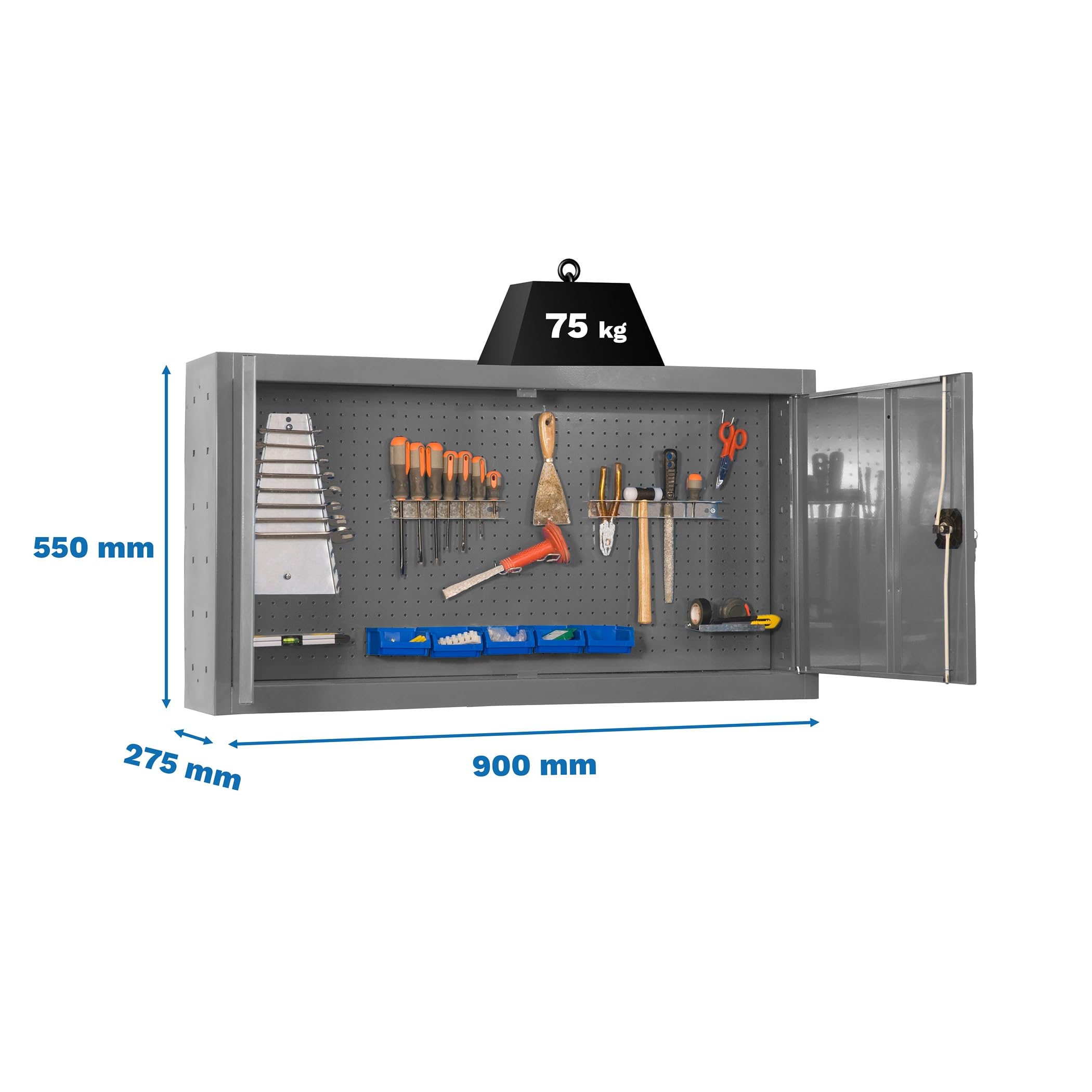 SimonRack Armario Metálico para Herramientas 550x900x275 mm - Cabinet Tool | Panel Perforado, Cerradura, Incluye 2 Llaves, Gris, Pintura anticorrosión