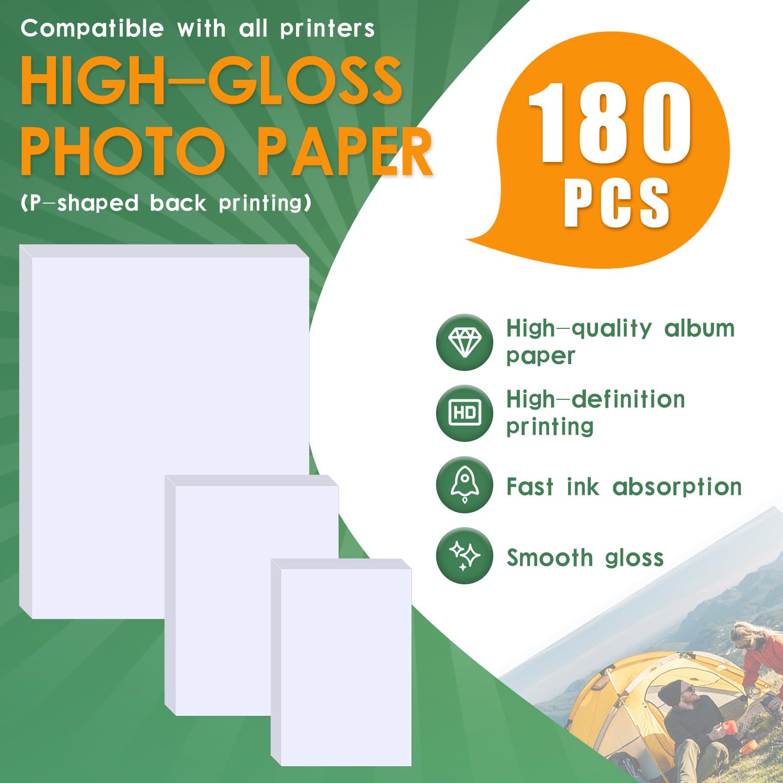 Lokunn 180 hojas de papel fotográfico brillante, papel fotográfico de 4 x 6, 5 x 7, 8.5 x 11 pulgadas, papel fotográfico para impresora de inyección de tinta para tinta de tinta, adecuado para