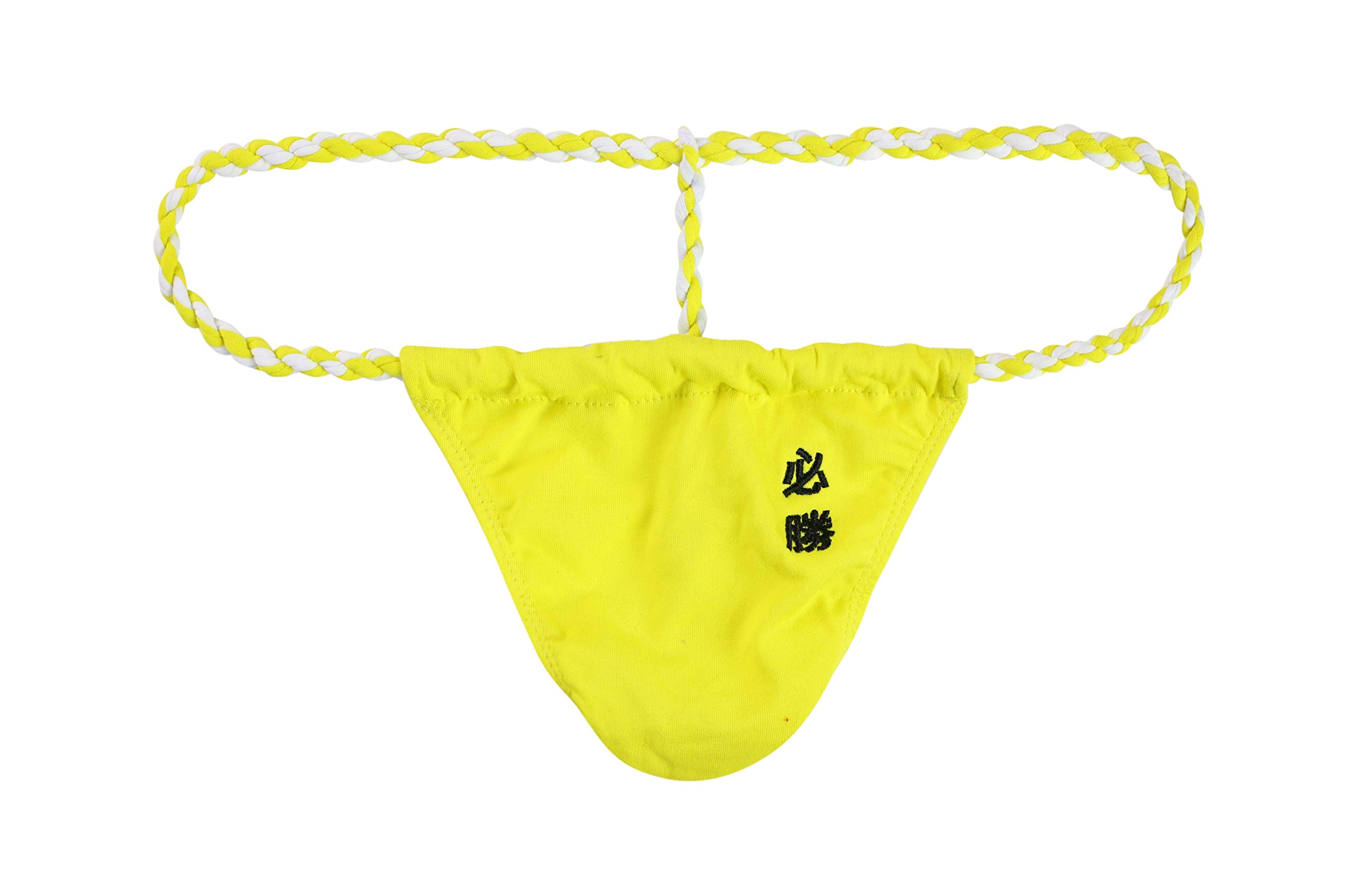 Newsywell Men's Yellow G String Thongs Bulge Pouch Spandex Breathable Low Rise Bikini Underwear Medium