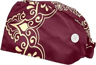 2-pak czapka robocza z guzikiem opaska przeciwpotna bawełna regulowany wiązanie tył buffant czapki pokrowiec dla kobiet i mężczyzn, jeden rozmiar - arabski styl arabeski wzór 5