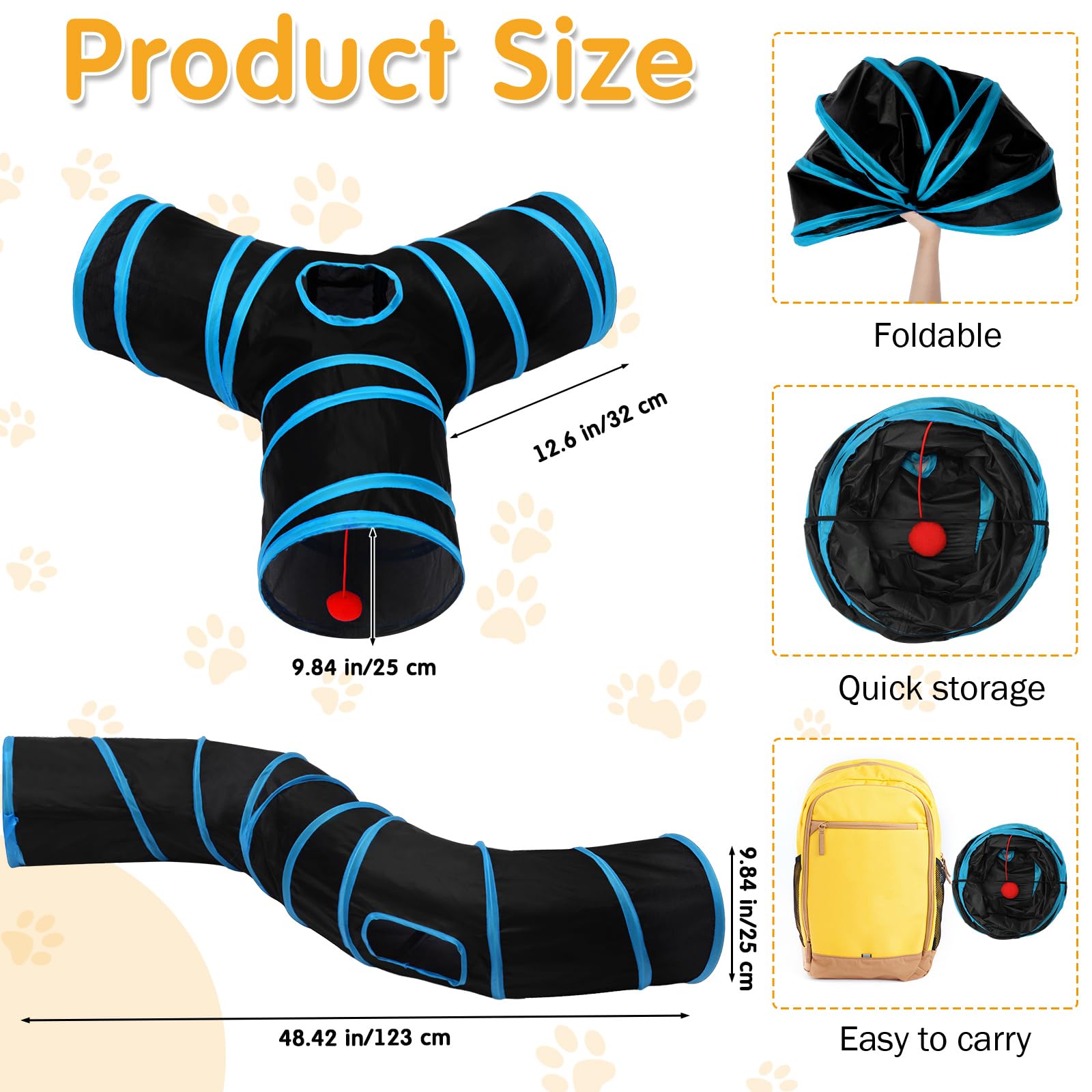 Poen Lot de 22 jouets pour chat avec 2 tunnels pliables et 20 jouets interactifs en plumes pour chat, souris moelleuse, balles froissées, pour chat, chaton et chiot (bleu, noir)