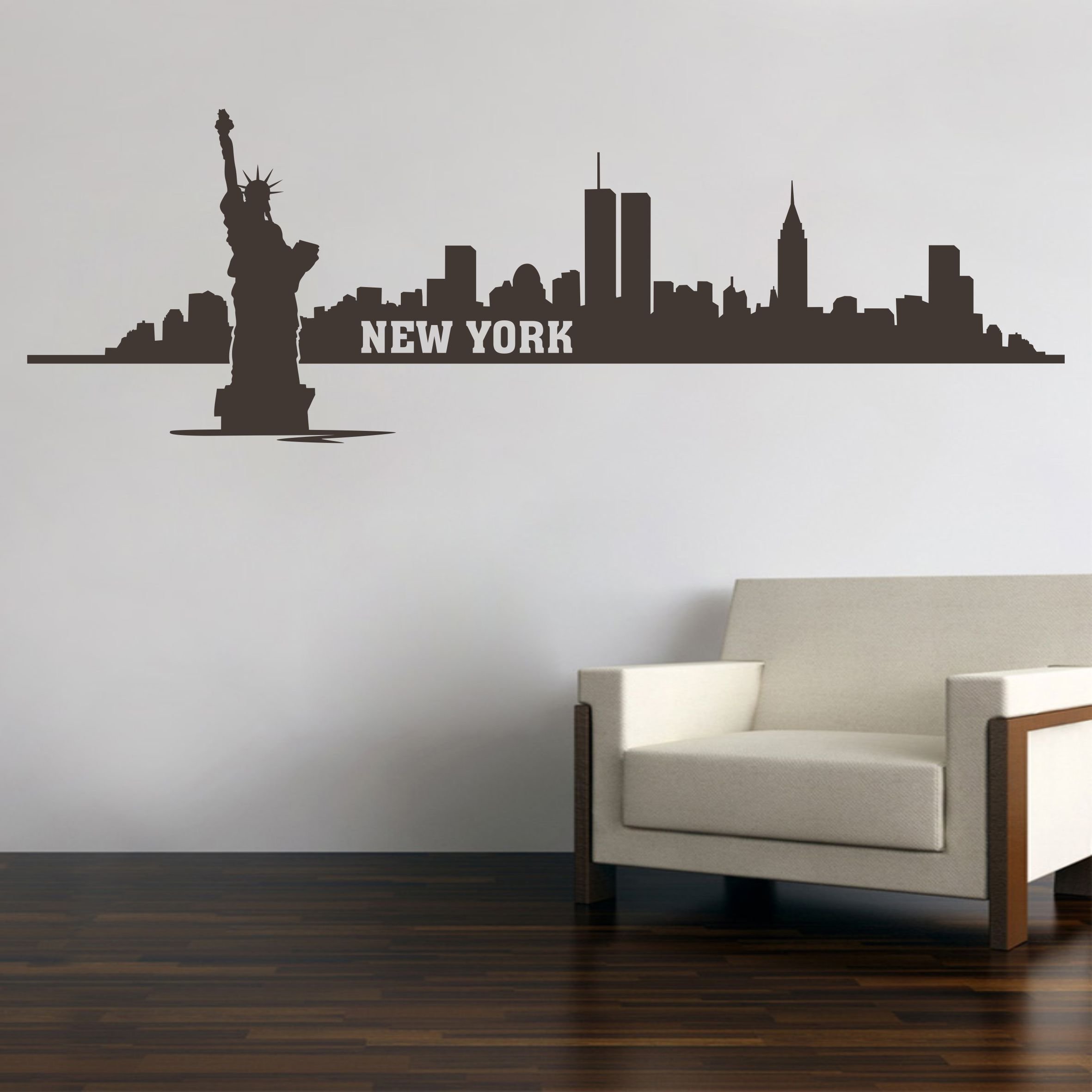 Sticker mural New York avec Statue de la Liberté en vinyle pour salon 100x32 cm