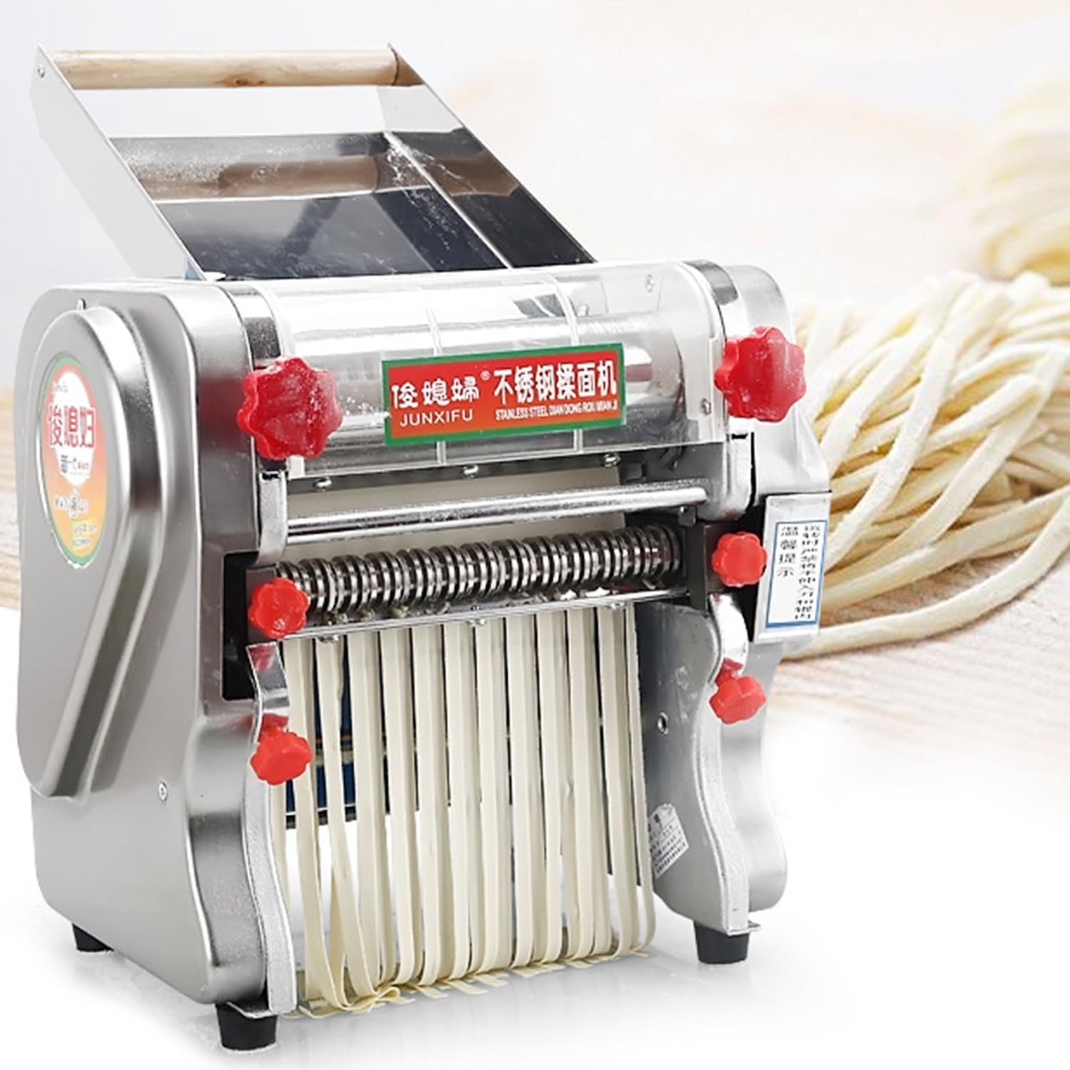 Máquina de Pasta Eléctrica Comercial Laminadora de Masa Eléctrica, 550W/750W 2 Juegos de Cuchillos, 0.3-20mm Grosor Ajustable, para Catering Doméstico, Acero Inoxidable FKM240