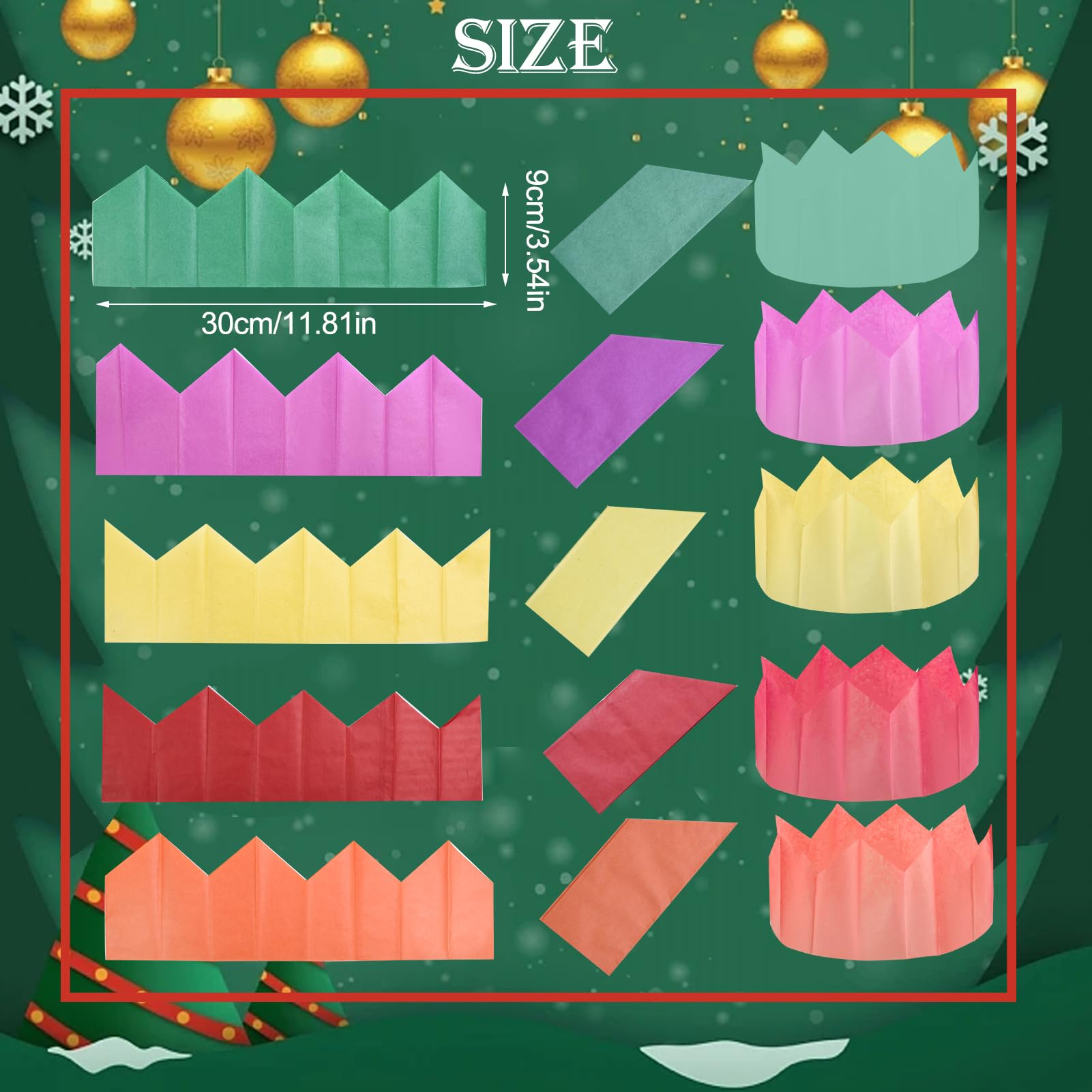 50Pcs Christmas Cracker Hats Paper Crown Hats Colorful Xmas Cracker Hats Tissue Paper Hats Cracker Party Hats for Kids Xmas Birthdays Weddings Anniversaries - Image 2