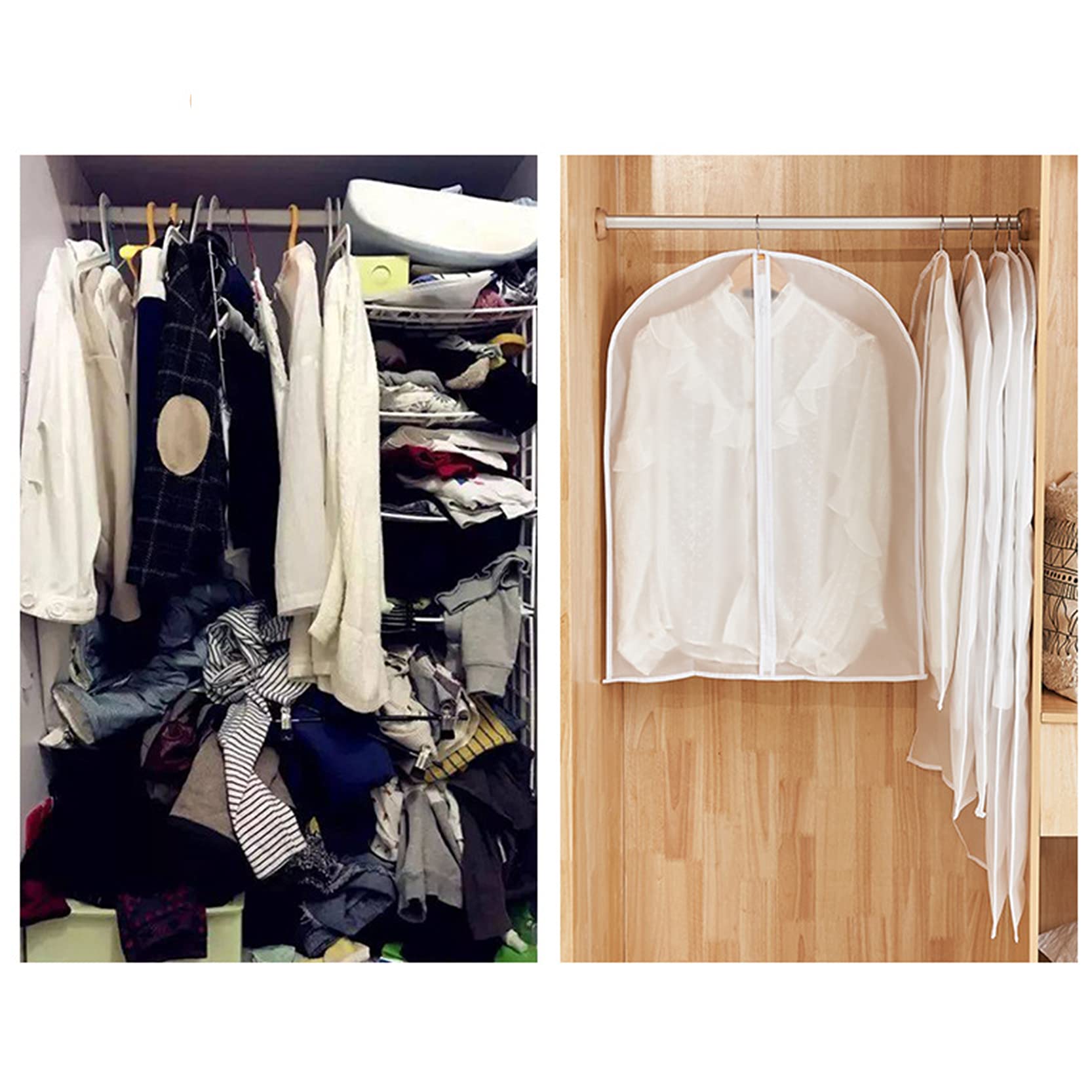 Fundas para Ropa Fundas para Trajes para Colgar Almacenamiento, Paquete de 12 Fundas para Ropa con Cremallera A Prueba de Polvo, Antiarrugas, Bolsas para Ropa Translúcidas, Lavables, Reutilizable