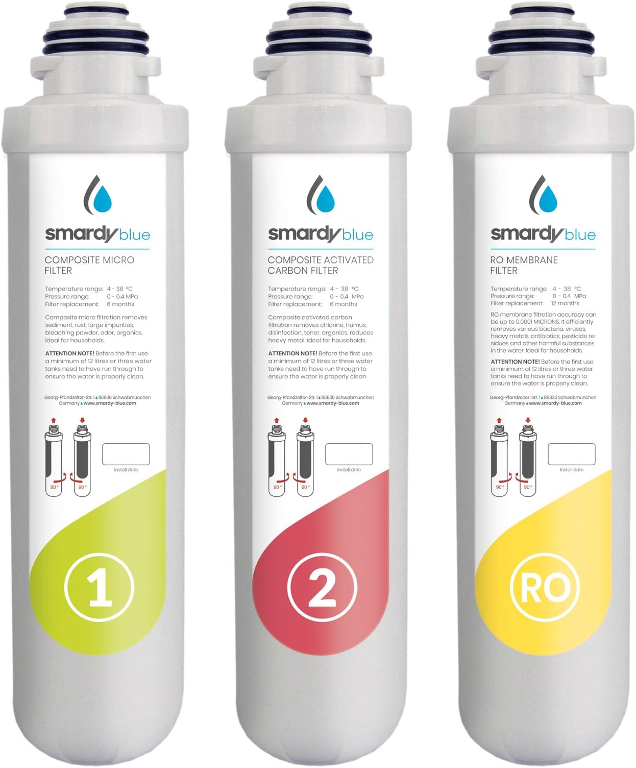smardy Blue 3in1 Replacement Filter Set for Reverse Osmosis System R100 Miran, xiva, Noura and Zagora - Change Interval 12 Months