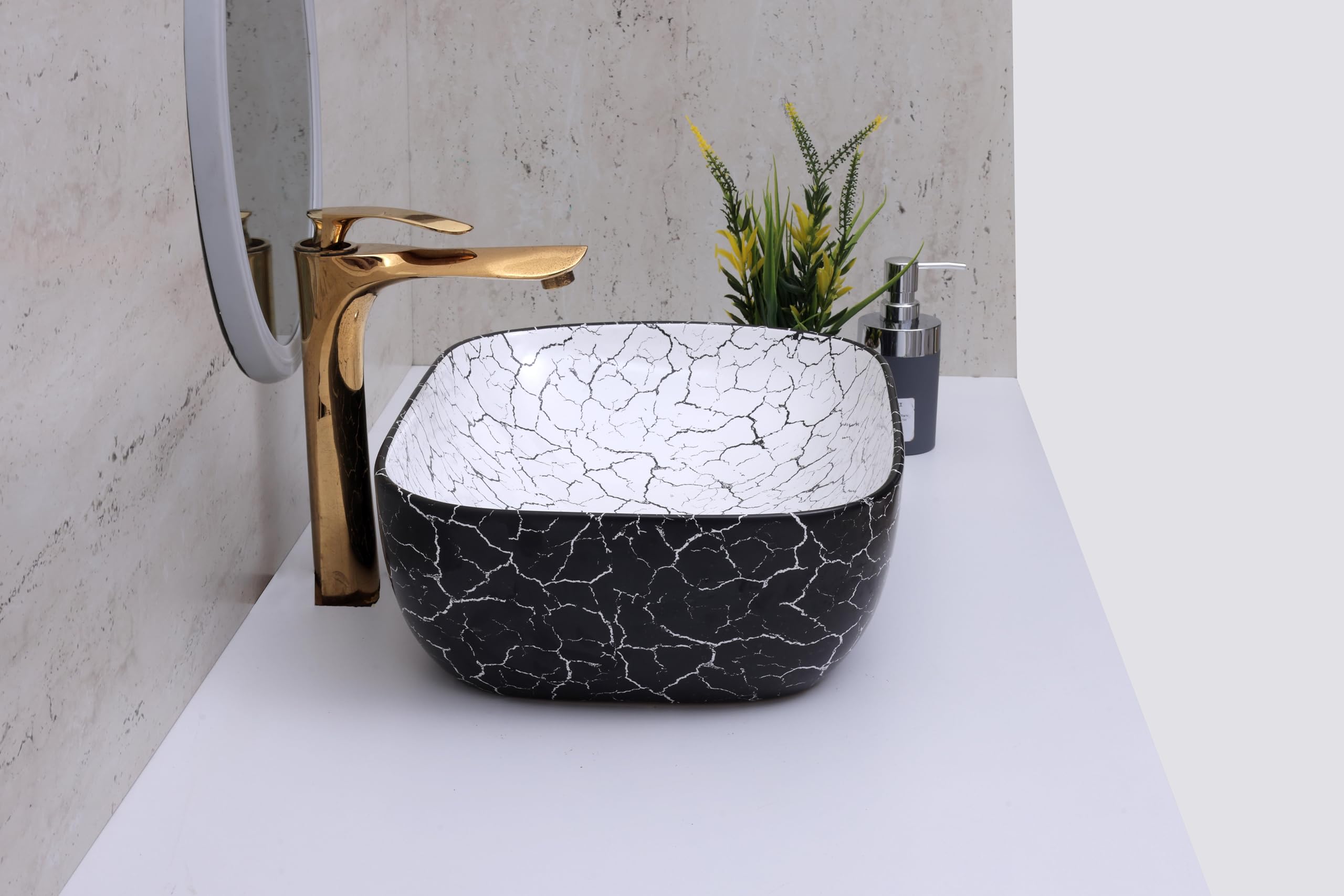 Hisre Ceramic Tabletop Washbasin/Tabletop Marble Basin/Countertop Basin for Living Room/Bathroom Sink (18 x 13 x 5.5 Inch), photo 3 of 4
