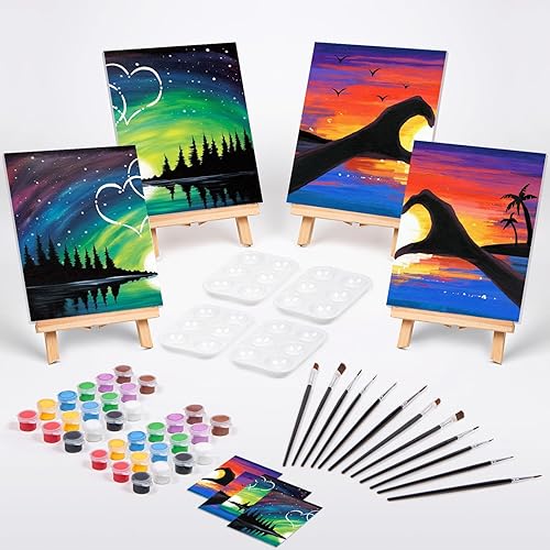 Vista 34 de VOCHIC Paquete de 4 kits de fiesta de 8 x 10 pulgadas, kit de pintura de lienzo predibujado para pintura para adultos, suministros de pintura