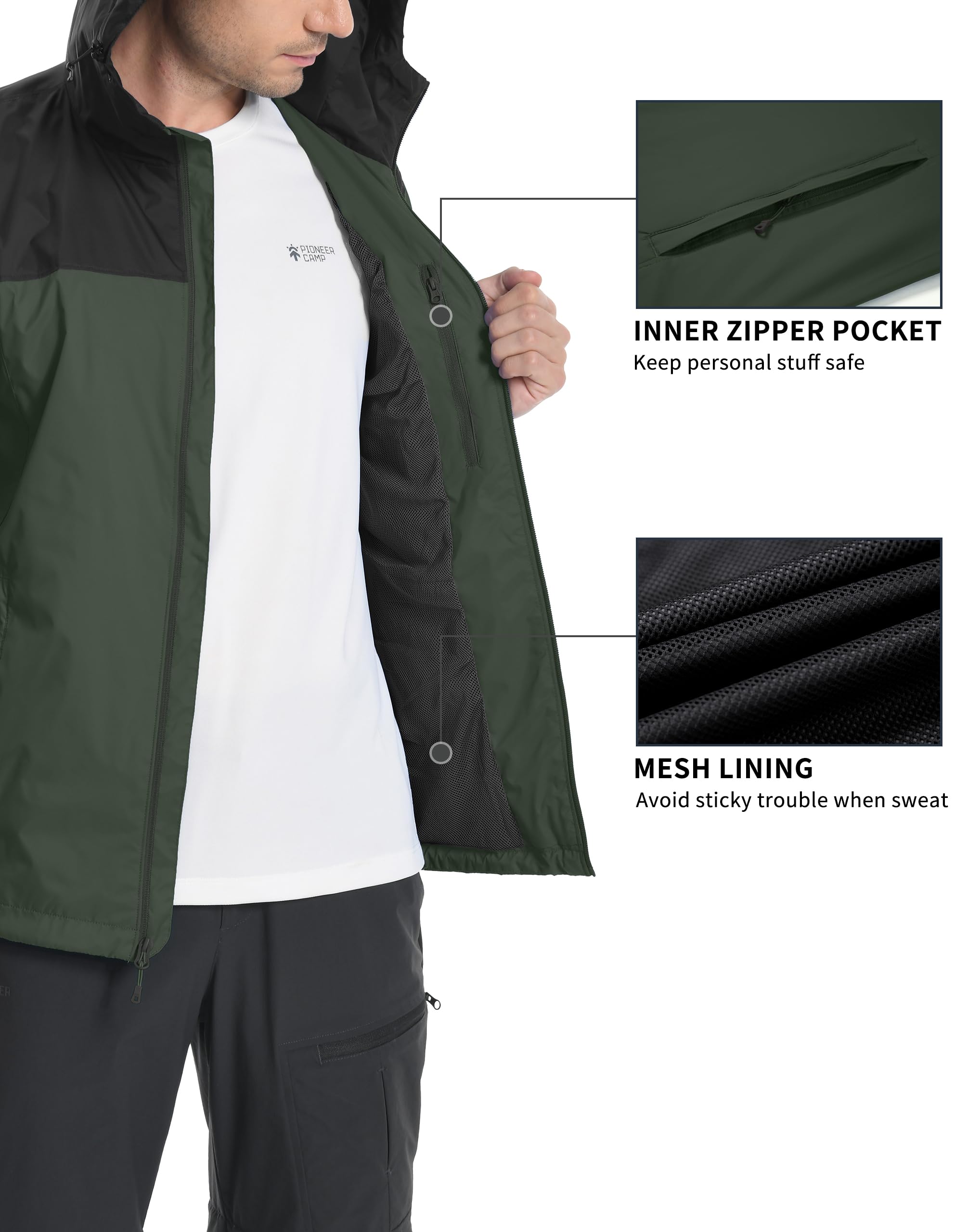 Pioneer Camp Herren Regenjacke Wasserdicht Atmungsaktiv Leichte Winddicht Windbreaker Outdoorjacke z Reißverschluss Taschen und Kapuze