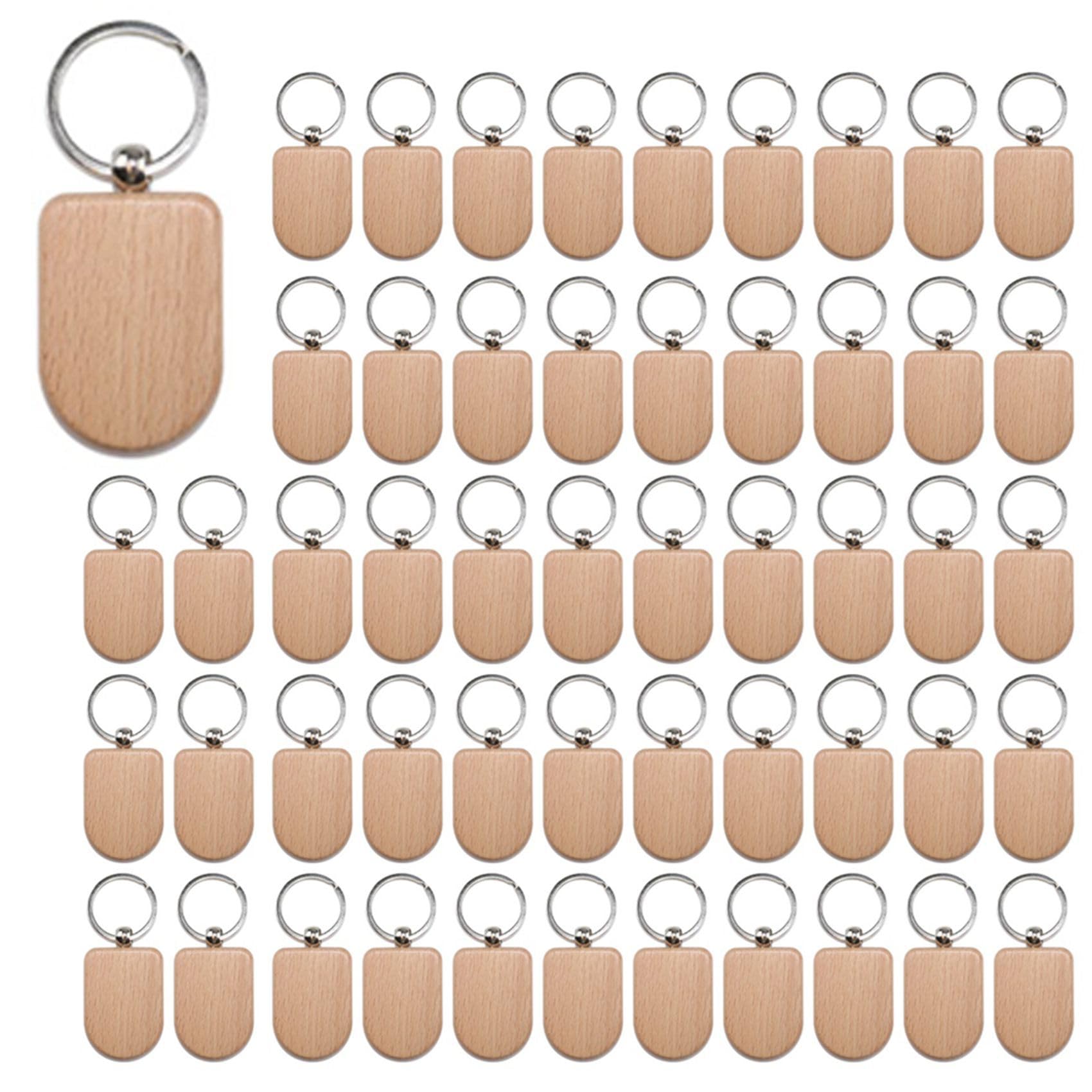 Vjsujehgy 100 Pieces Blank Wooden Key Tag Key Engraving Blanks Unfinished Wood Keychain Key Ring Key Tags for DIY Crafts Style 7