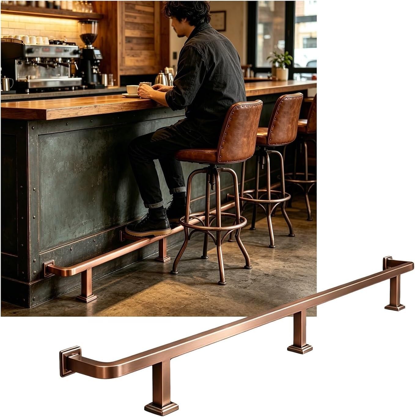 LXXW Bar Foot Rail Bar Foot Rail Kit，3.28~15.75ft Railing for Feet Rails Bracket，for Restaurant Reception Desk Kitchen Counter(Rose Gold,2.0M/6.56FT)