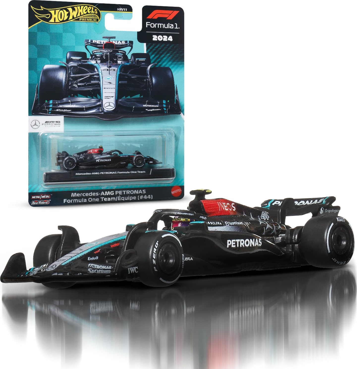 Hot Wheels Mercedes-AMG PETRONAS Formula One Team W15 1:64 Scale Cast Metal Collectible Vehicles with Real Riders Tyres, Metal Body and Chassis Black