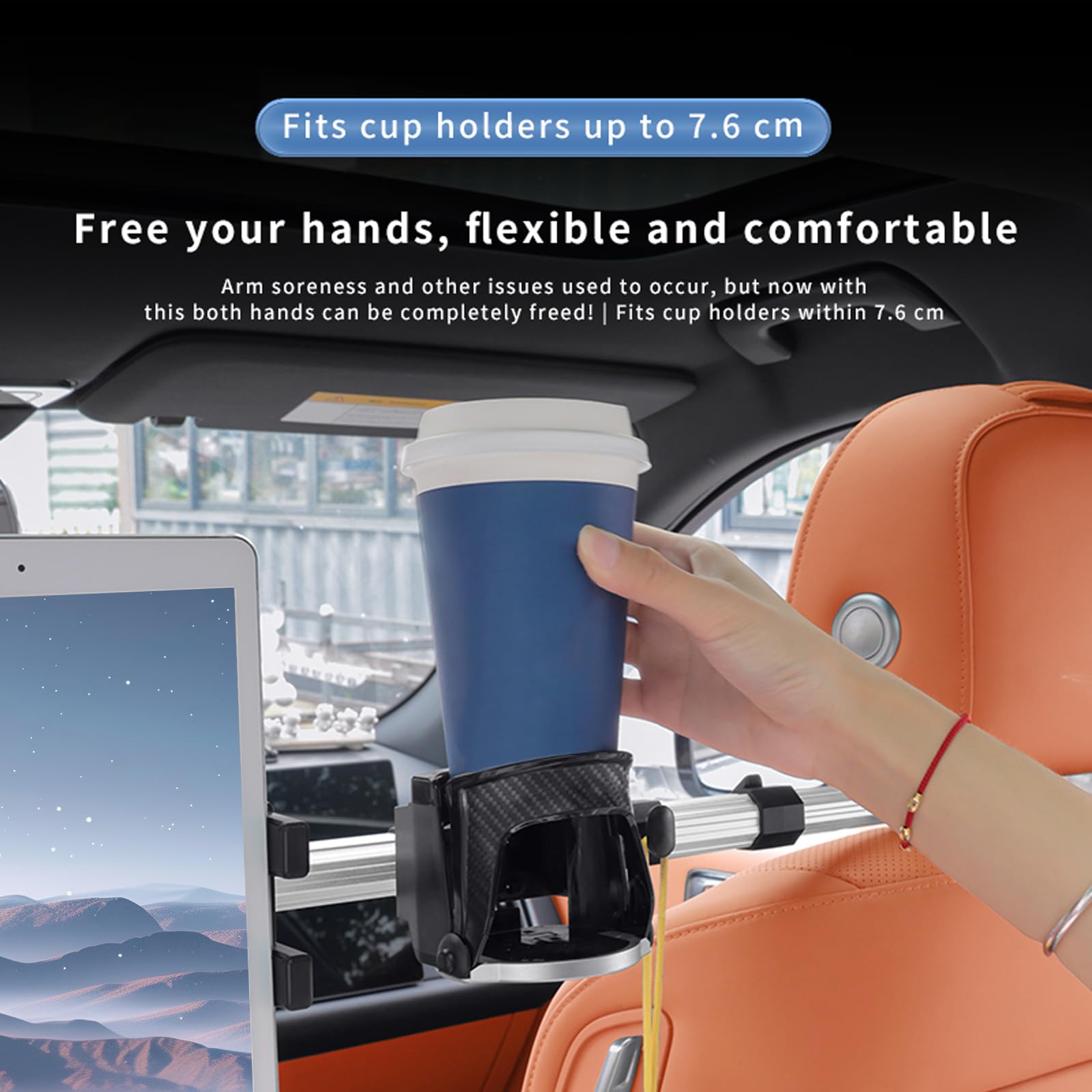 Support pour Tablette dans Le Repose-tête de Voiture, 2 pièces, Support Extensible pour Banquette arrière, étui Multifonction 3-en-1 avec Porte-Tasse et Crochet réglable, Support de Tablette