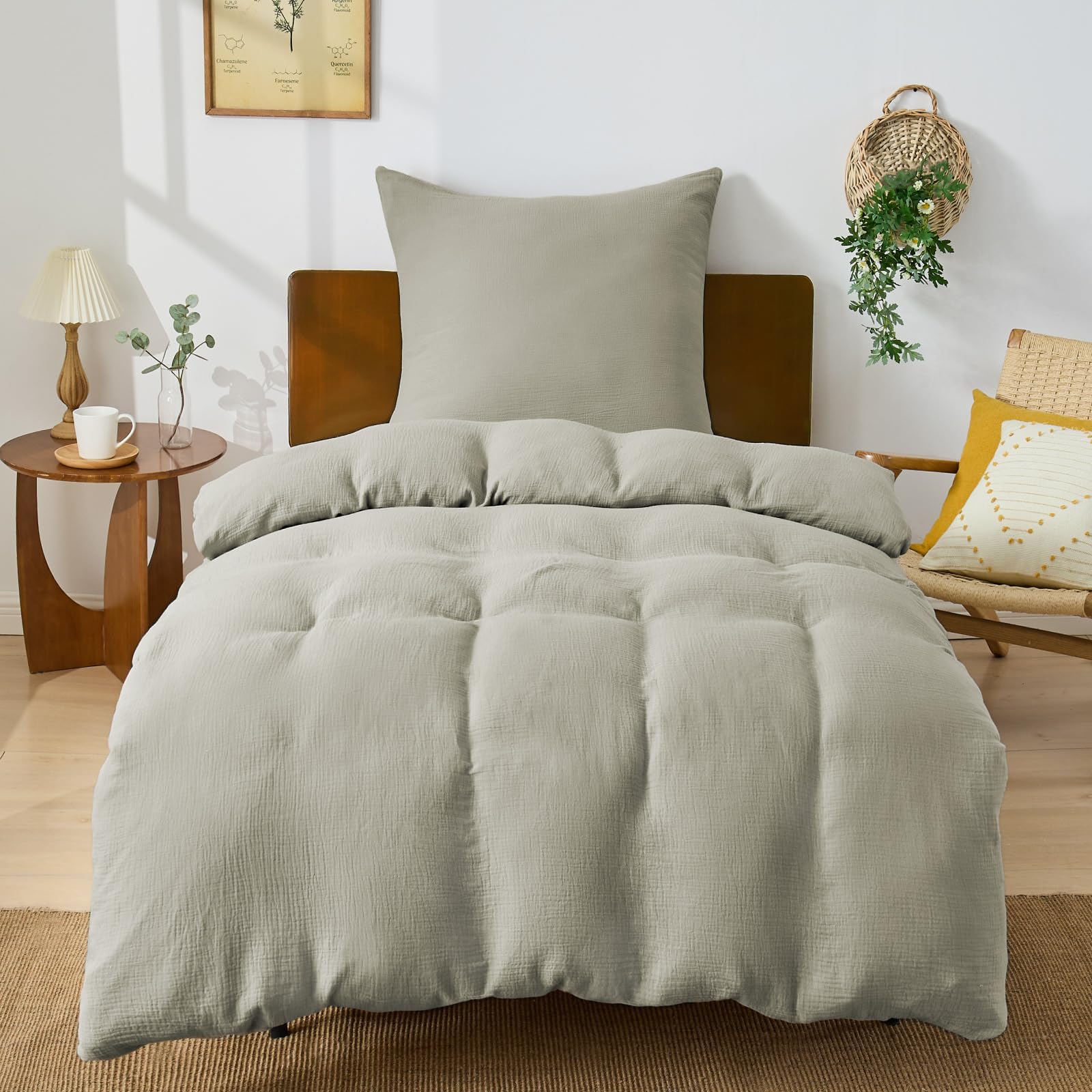BEDELITE Musselin Bettwäsche 135x200 Baumwolle - ÖKO-TEX Bettwäsche-Sets Sommer Taupe 2teilig mit Reißverschluss, Bettbezug 135x200cm mit Kissenbezug 80x80 cm, weiche und atmungsaktiv
