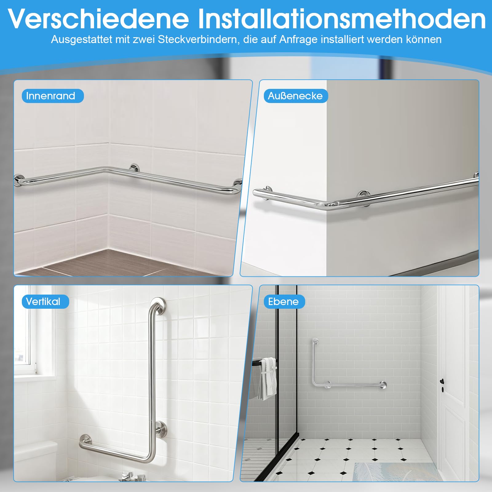 Asideros de ducha para personas mayores, de acero inoxidable 70x50cm, asidero en forma de L para duchas, vertical, barras de seguridad angulares, asidero para ducha en el baño, para personas mayores