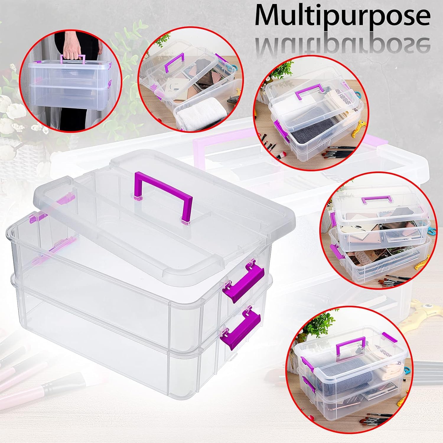 KESI - Contenedores de almacenamiento de plástico apilables de 4 niveles, cajas para suministros de manualidades, caja de almacenamiento portátil (multicolor)