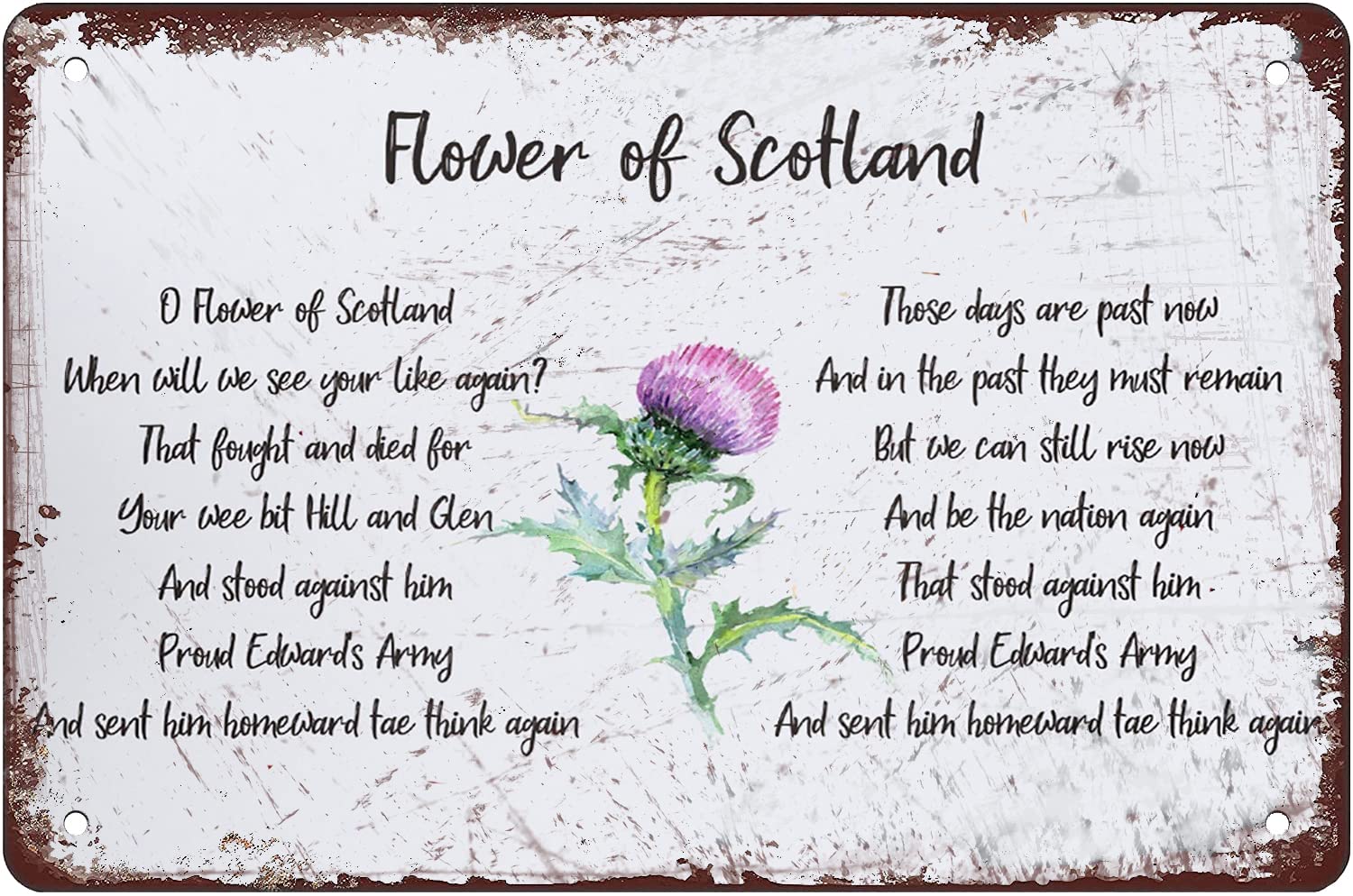 Pibonto Women's Wall Art Flower Of Scotland Thistle Metal Tin Sign Retro Kitchen Posters Prints Funny Novelty Metal Signs For Bathroom Coffee Shop Decor Bar Man Cave Garage Coffee Bar Wall Decor Gift 8X5.5 Inch