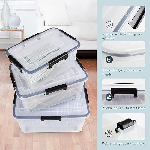 Miniatura 3 de Lqdsjtu Contenedores de almacenamiento de plástico con tapa duradera y sello y hebillas de cierre seguras apilables o acoplables transparentes 2973