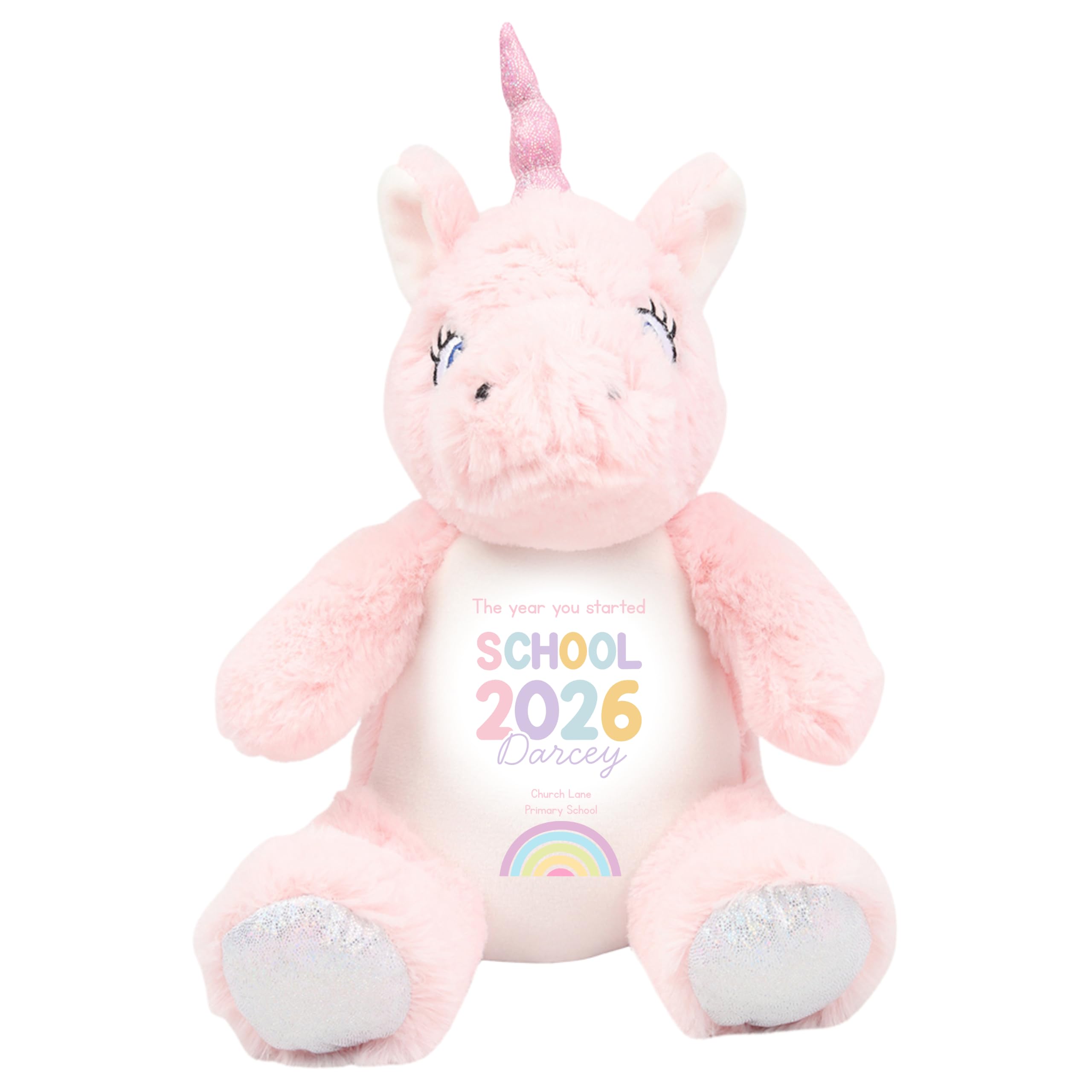 Starting School Gift Cuddly Toy - Personalised 1st Day of Reception Starter 2026 Pink Rainbow Customised Teddy Kids Plush Named Primary September First Day of Preschool Soft Plushie - Pink Unicorn
